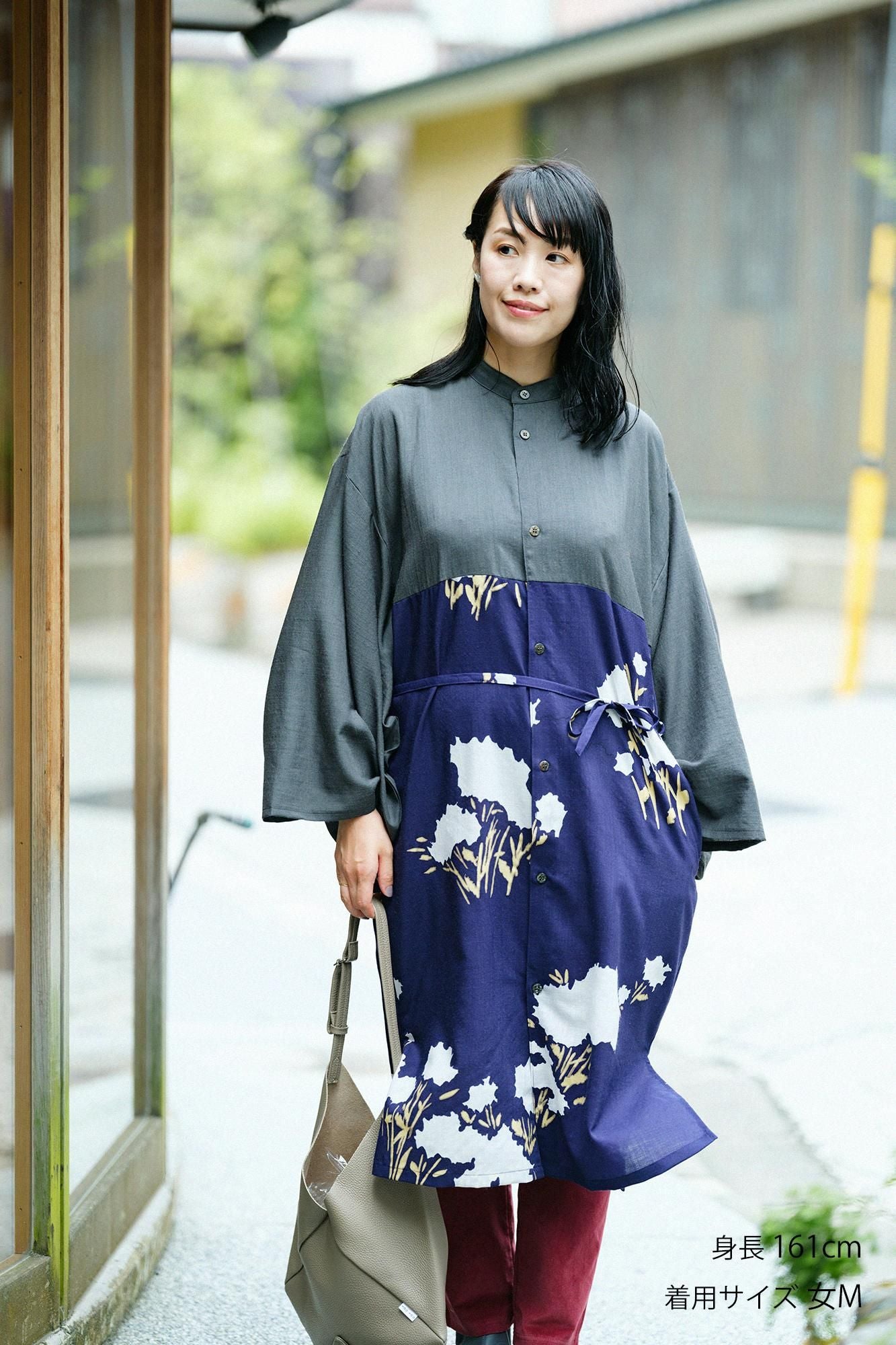 모슬린 나기나타 카리고로모(나기나타 타리고로모)/짙은회색(코이하이)×하나아카리