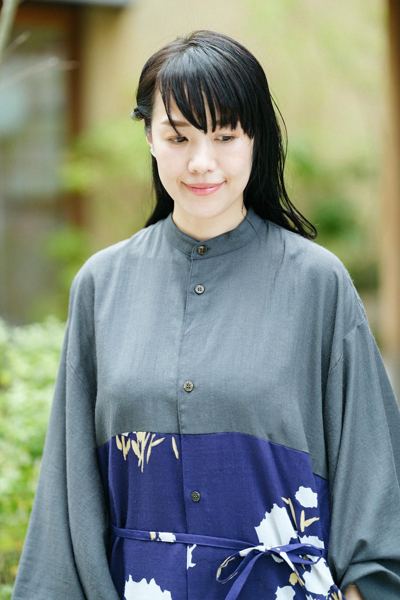 모슬린 나기나타 카리고로모(나기나타 타리고로모)/짙은회색(코이하이)×하나아카리