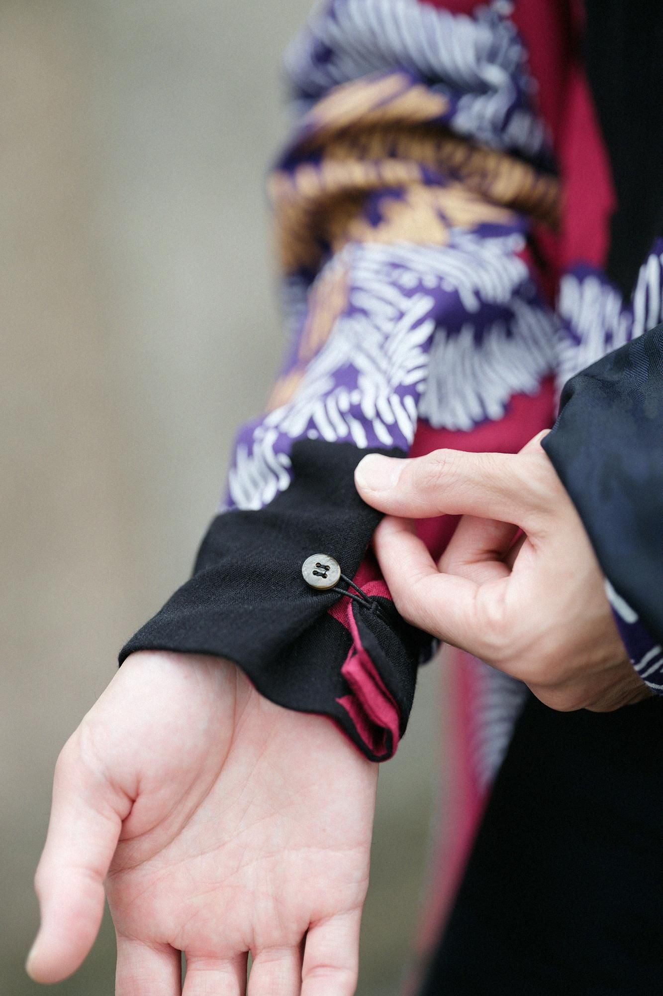 高島縮棉 20/20立領筒形袖襯衫/芍薬 燈火