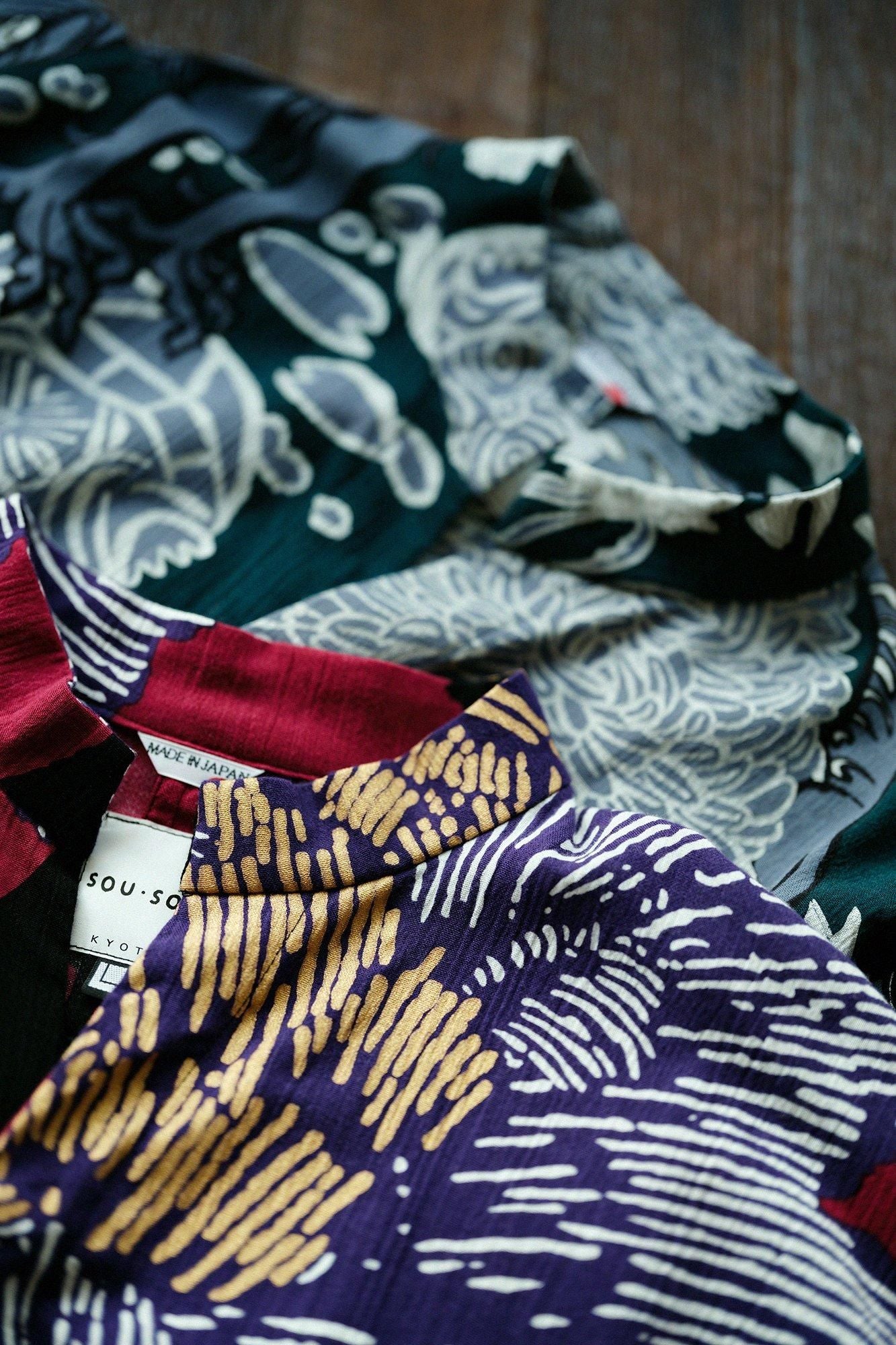 高島縮棉 20/20立領筒形袖襯衫/芍薬 燈火