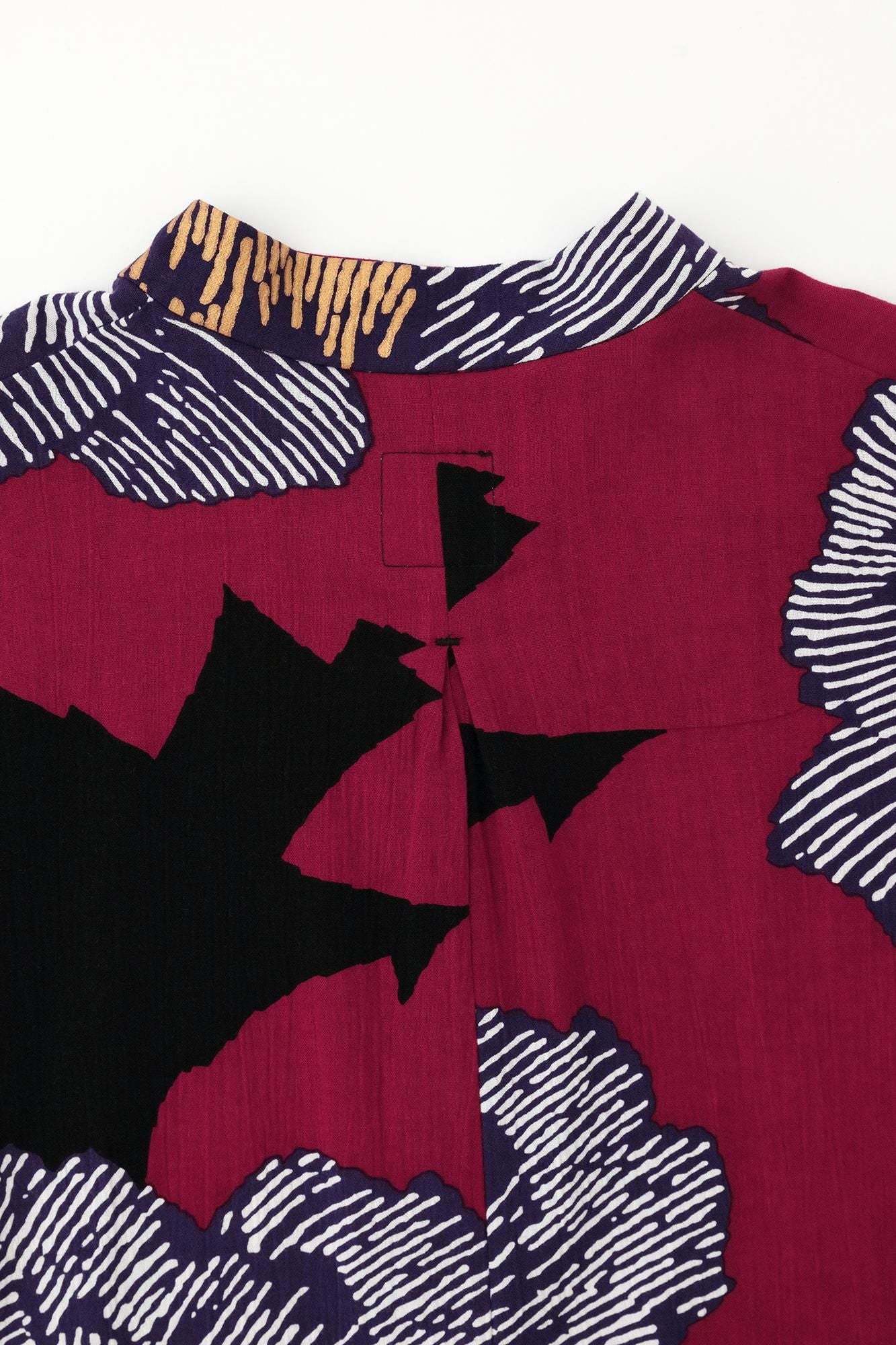 高島縮棉 20/20立領筒形袖襯衫/芍薬 燈火