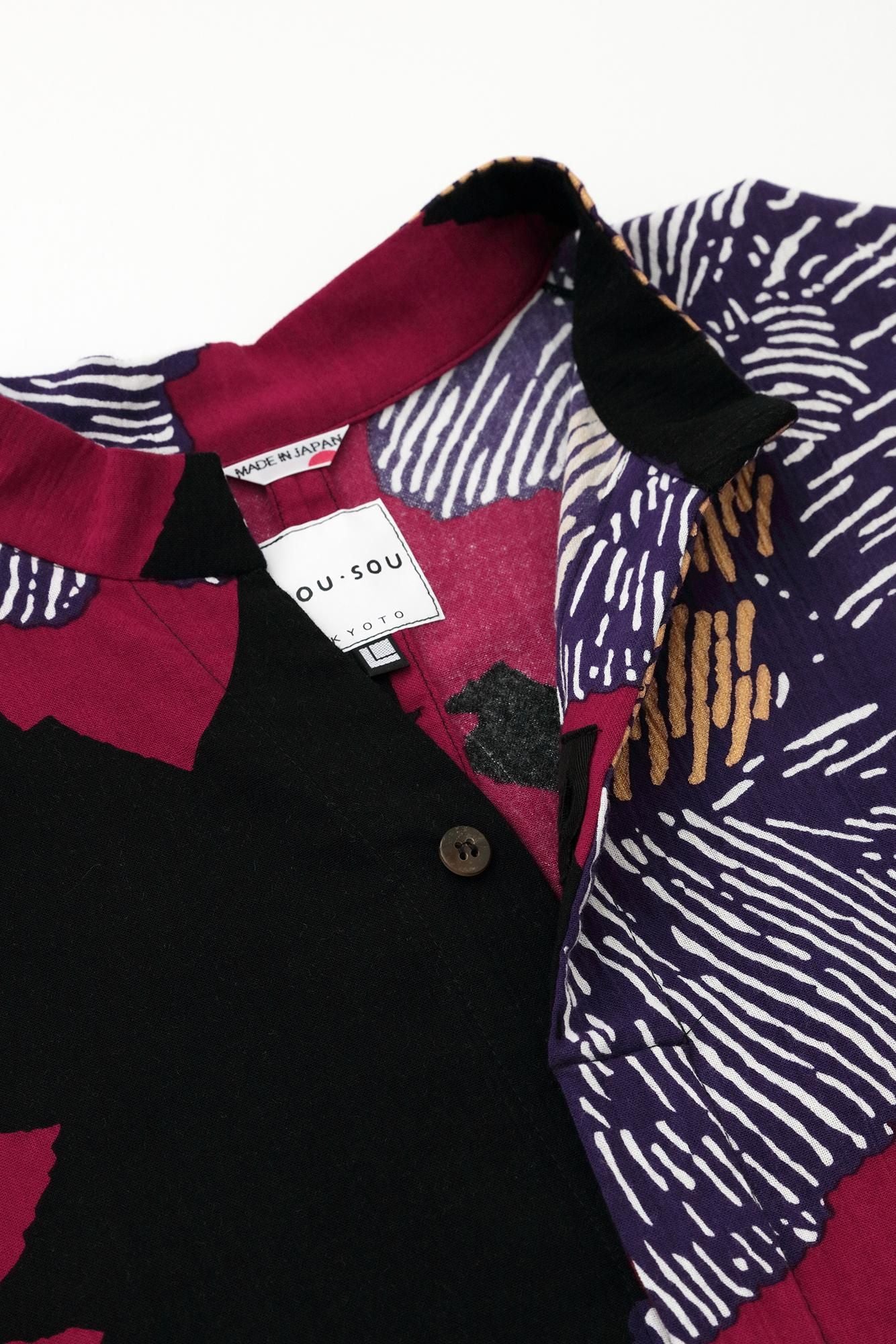 高島縮棉 20/20立領筒形袖襯衫/芍薬 燈火