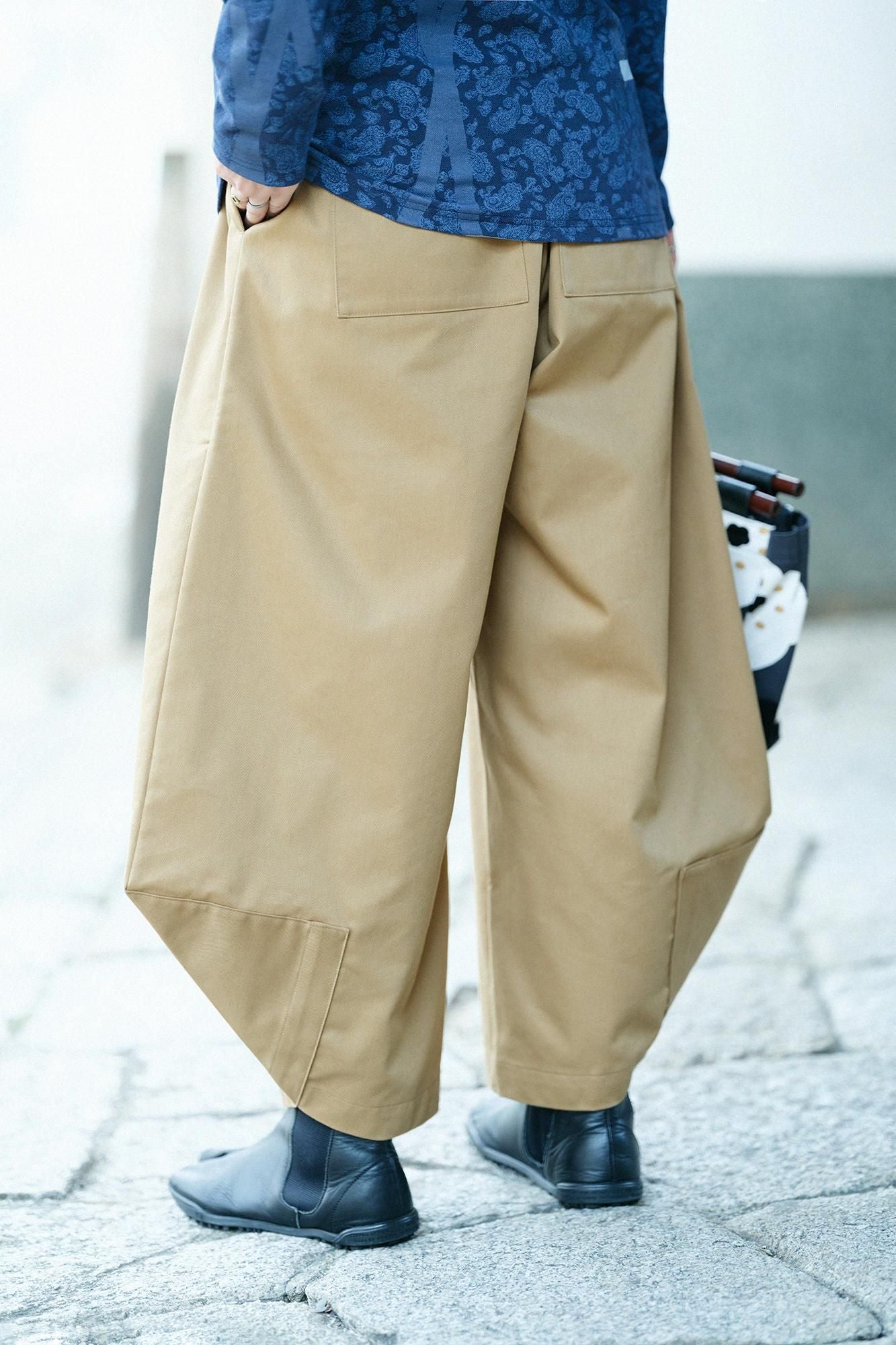 high density Solotex(R)Twill Wide-legged Pants Calm (FestiveDayaka)/Yellowish Grey