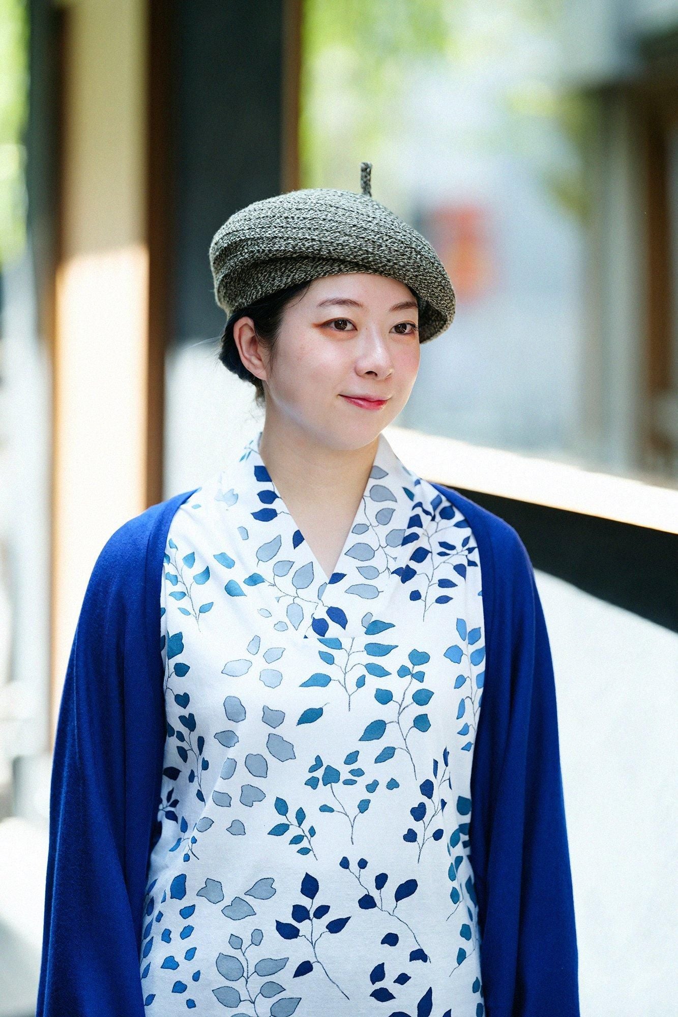 真絲混紡擬寶珠 貝蕾帽/煤竹色