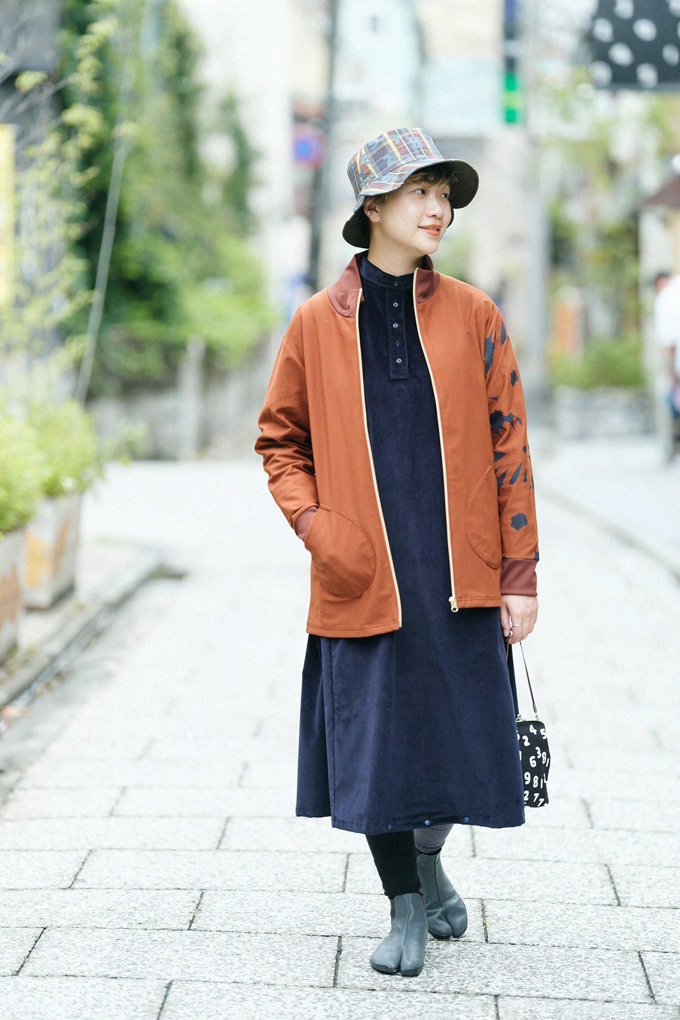 彈性燈芯絨BIKE 連身裙/深藍