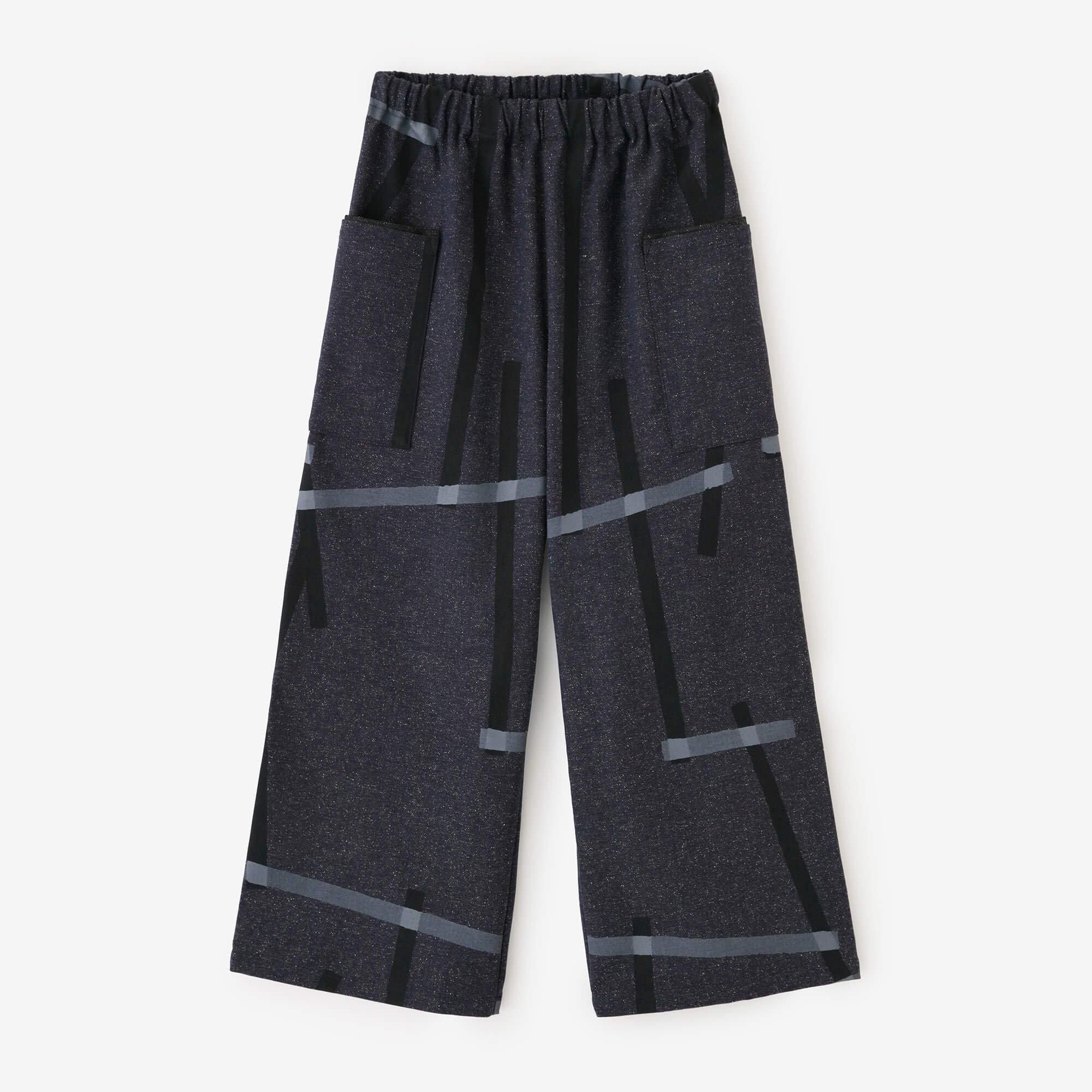 人字形斜紋織方袋寬褲/鳶、藍褐色