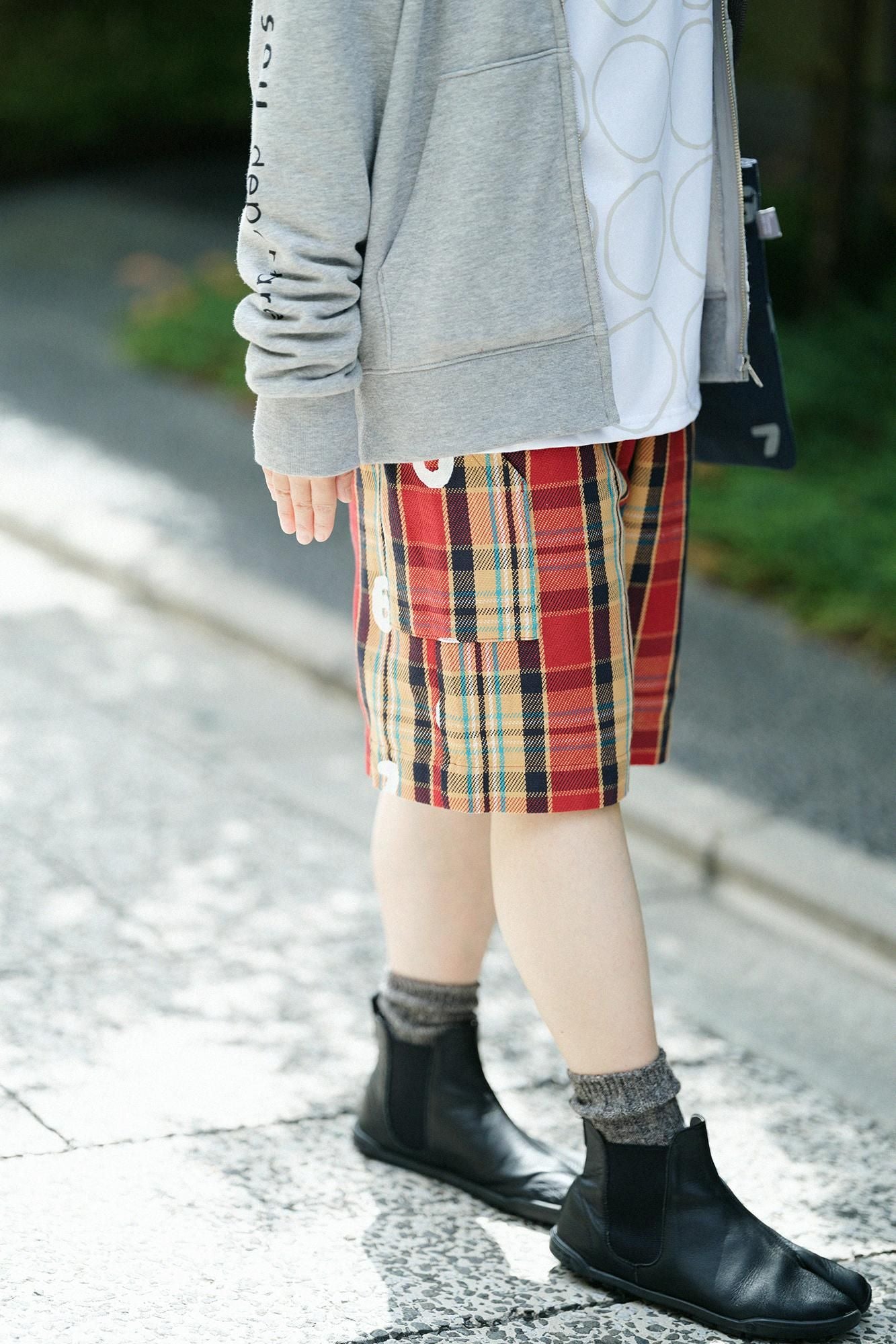 【仅网络发售】重磅斜纹布格纹BIKE短裤/红色 x SO-SU-U