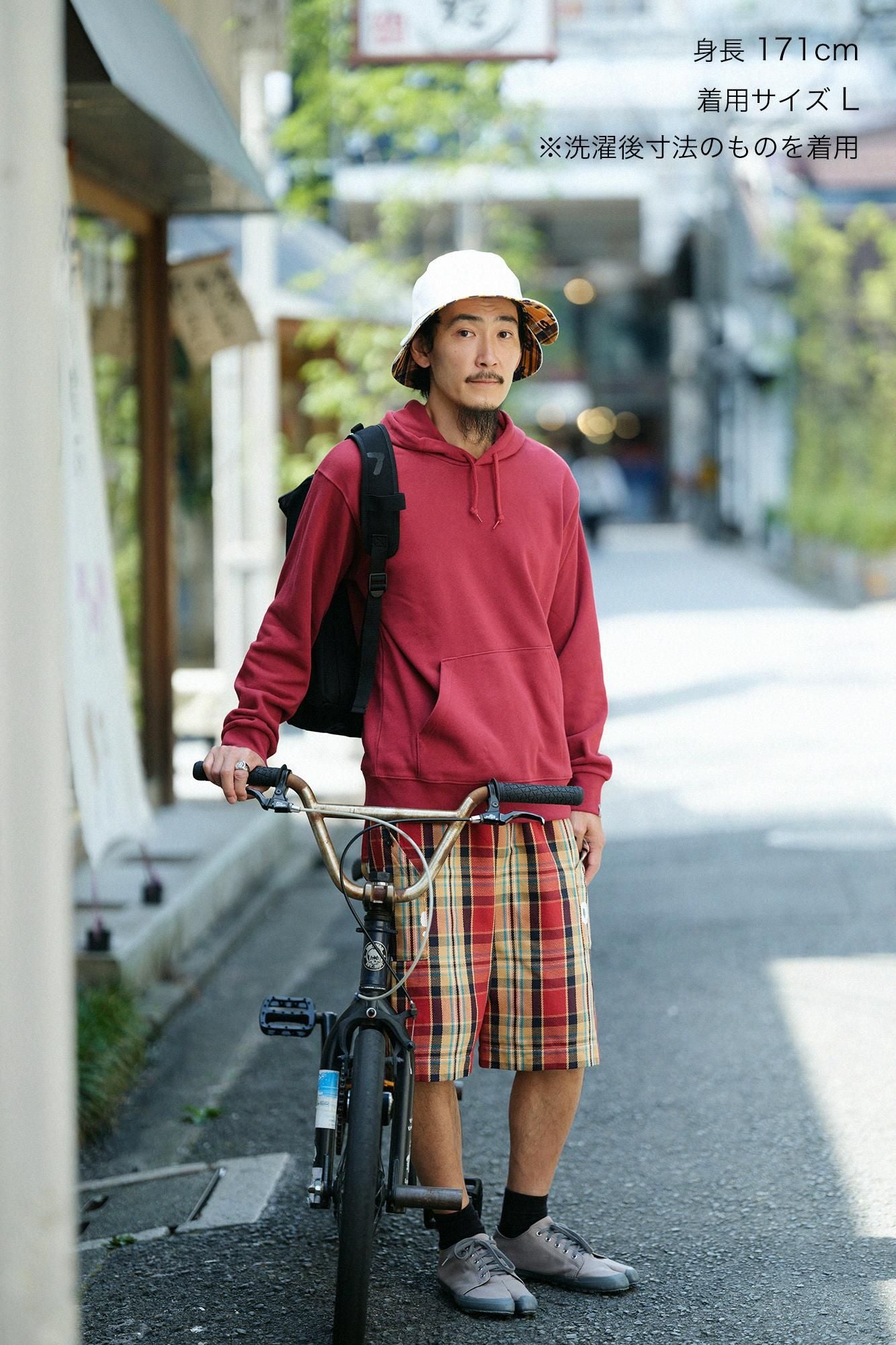 【仅网络发售】重磅斜纹布格纹BIKE短裤/红色 x SO-SU-U