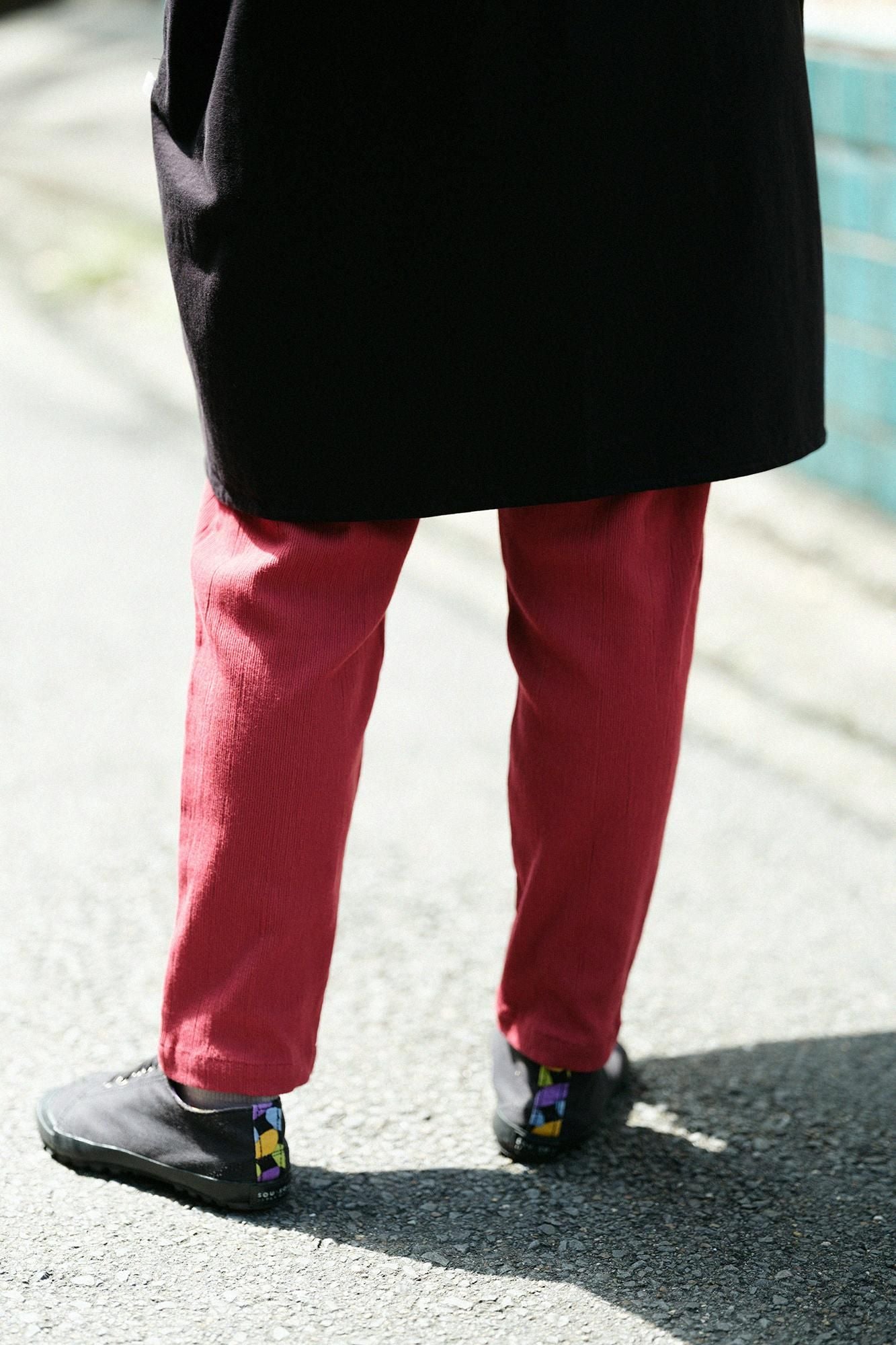 高島縮棉20/10 珠地佈型押加工休閒窄管長褲/Fukasoo