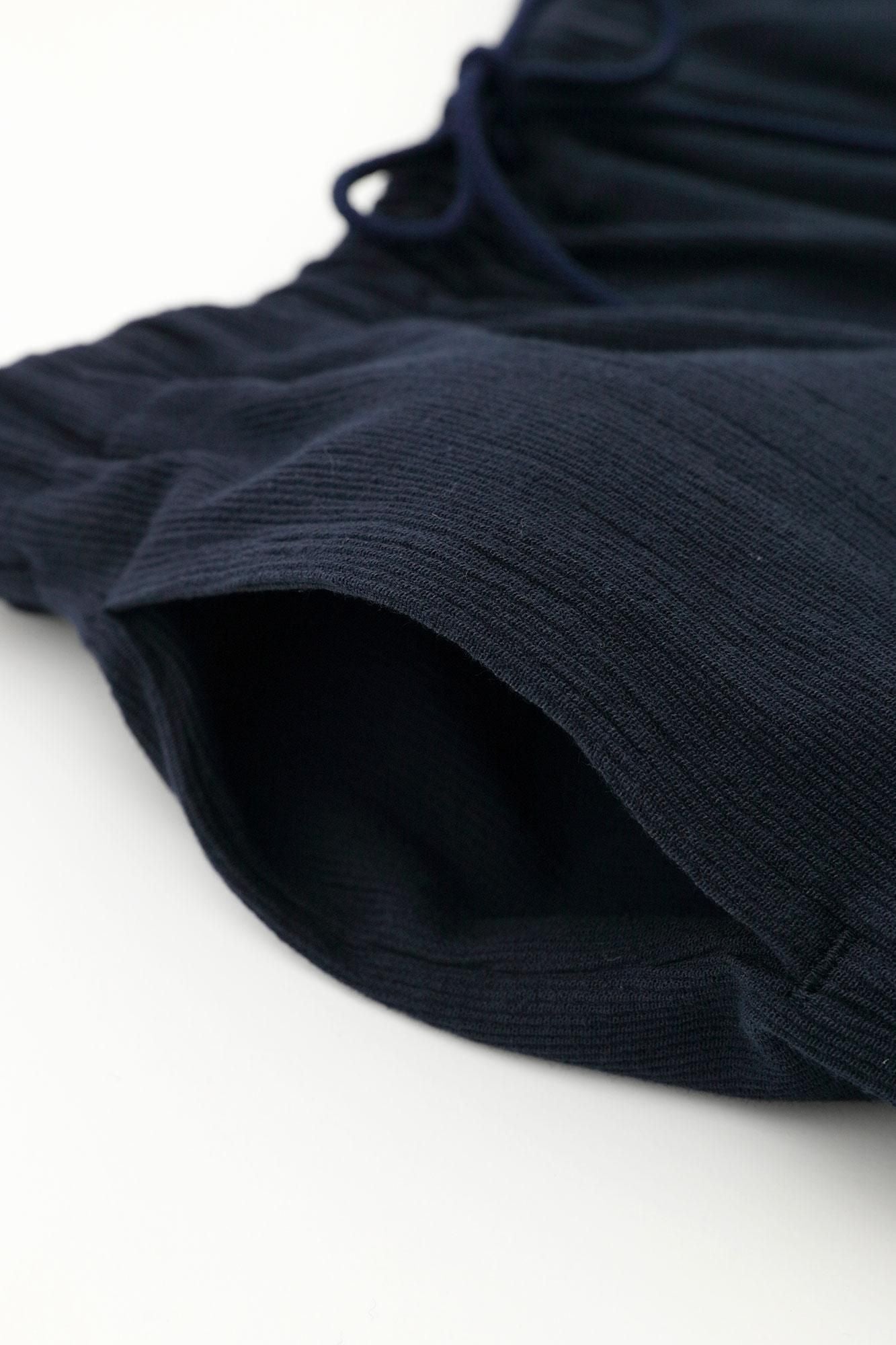 高島縮棉20/10 珠地型押加工闊腿褲/藍黑色