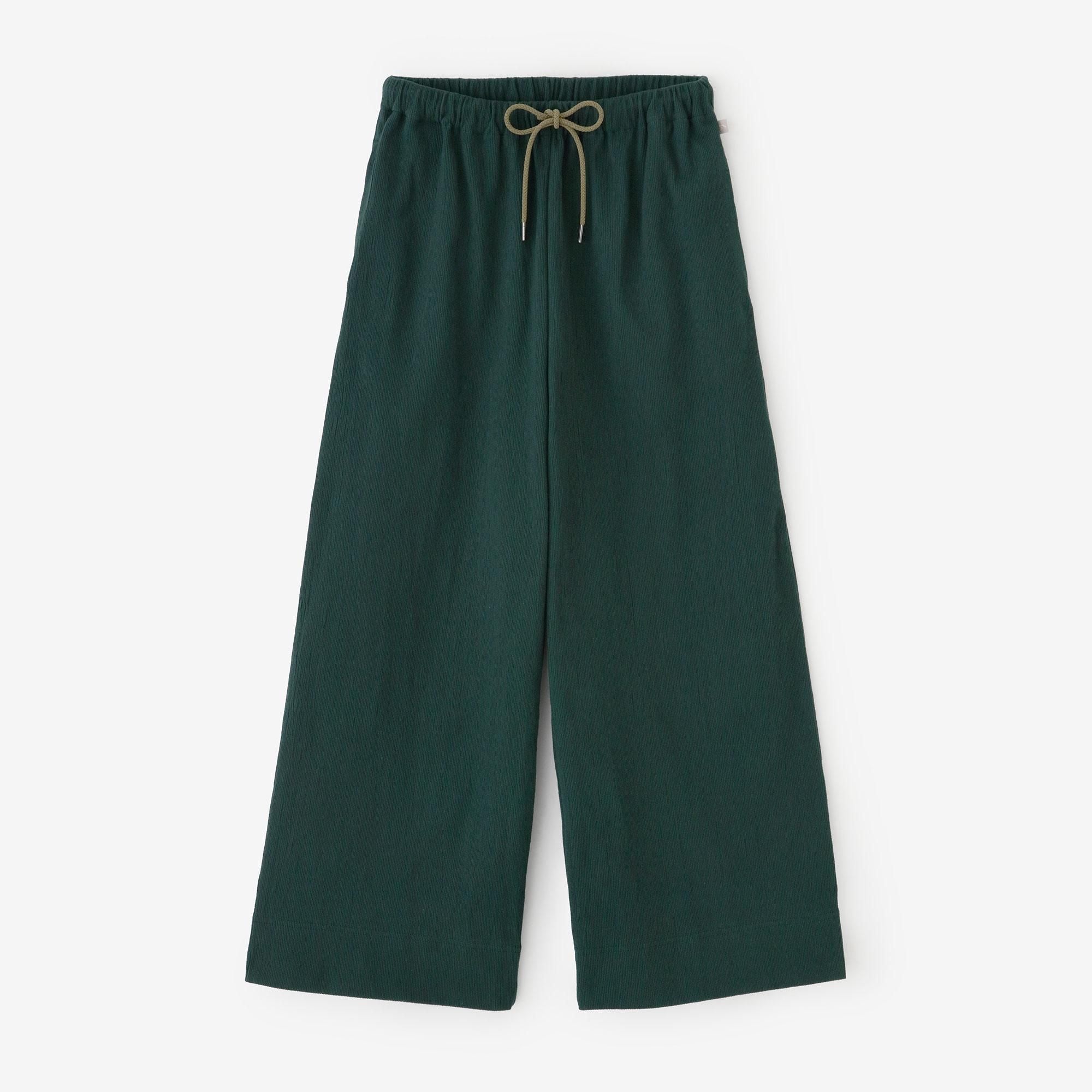 Chizimi Cotton 20/10 Pique Emboss Processed Wide Pants / Dark Green