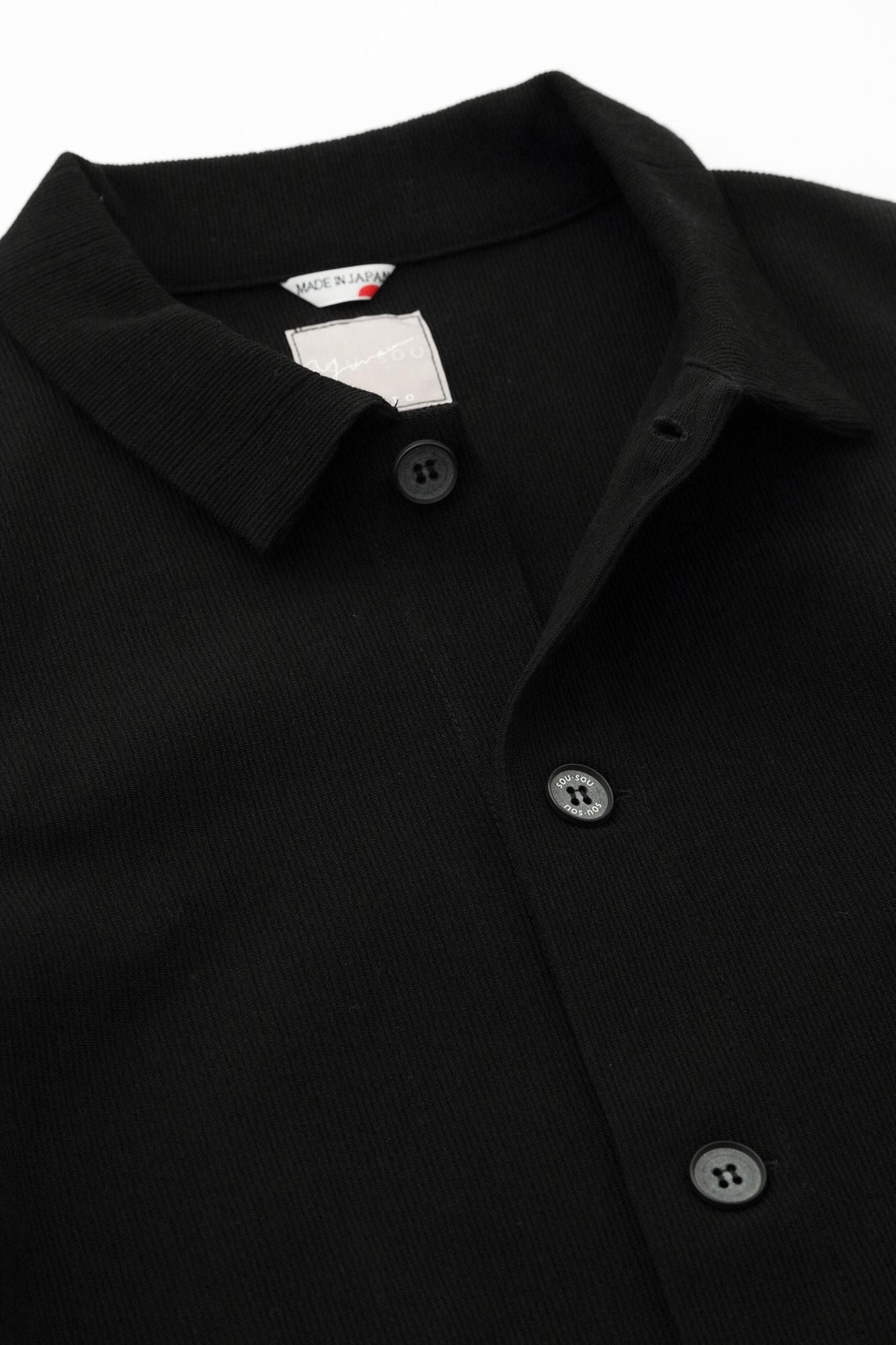 高島縮棉20/10 珠地型押加工有領夾克/黑色