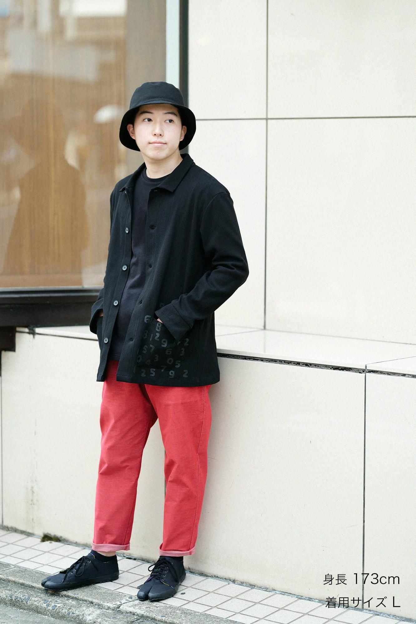 高島縮棉20/10 珠地型押加工有領夾克/黑色