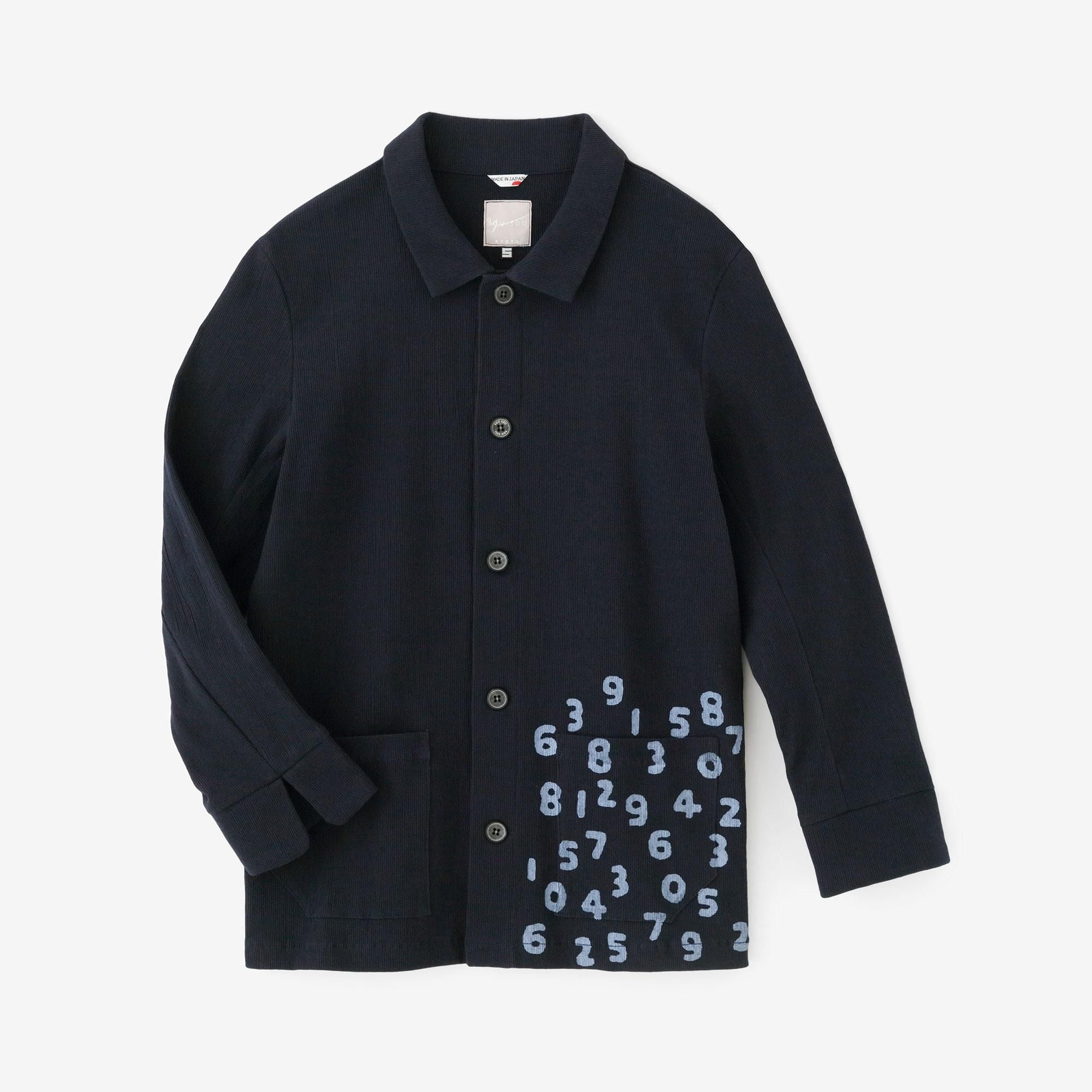 Chizimi Cotton 20/10 Emboss Processed Collar Jacket / Dark Blue
