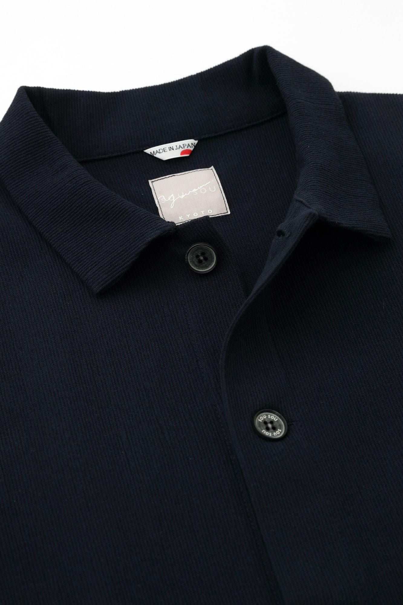 Chizimi Cotton 20/10 Emboss Processed Collar Jacket / Dark Blue