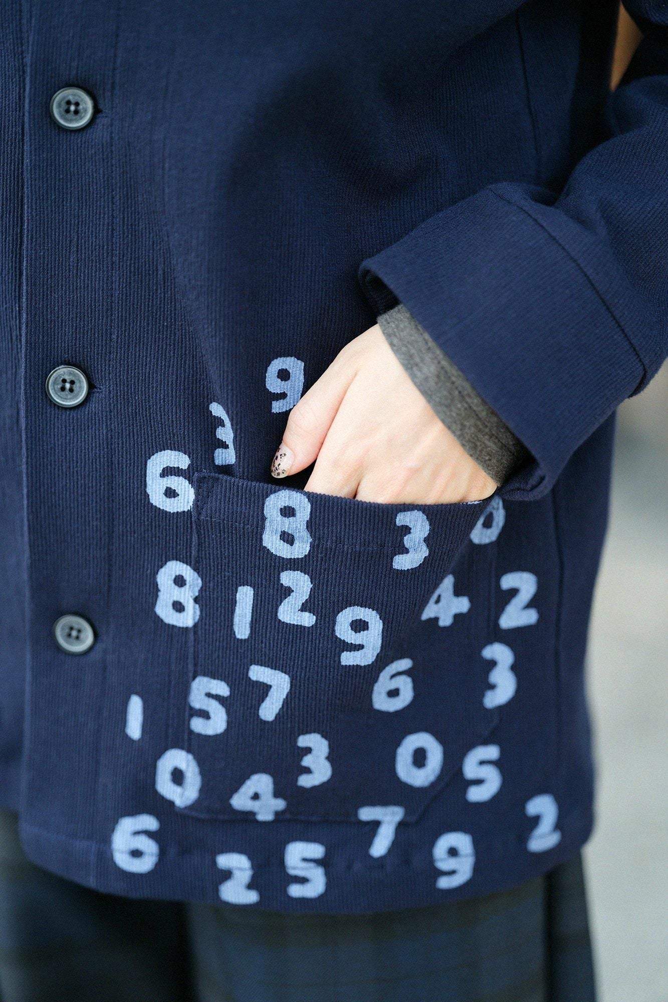 Chizimi Cotton 20/10 Emboss Processed Collar Jacket / Dark Blue