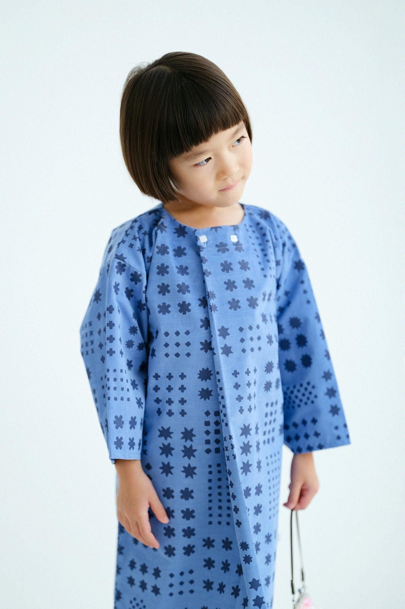 ●燈芯絨圓弧袖貫頭衣/大雪山 淡藍色