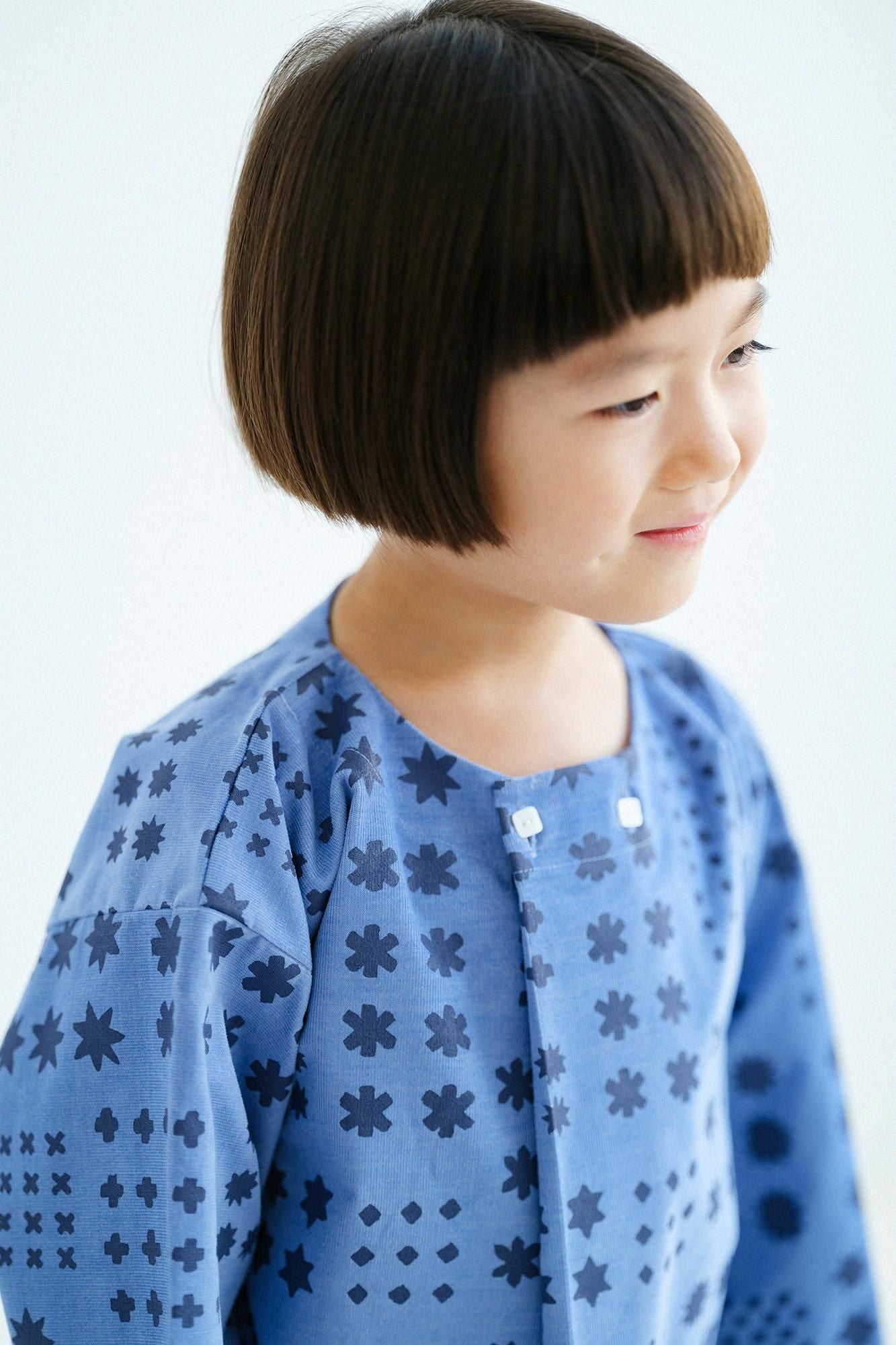 ●燈芯絨圓弧袖貫頭衣/大雪山 淡藍色