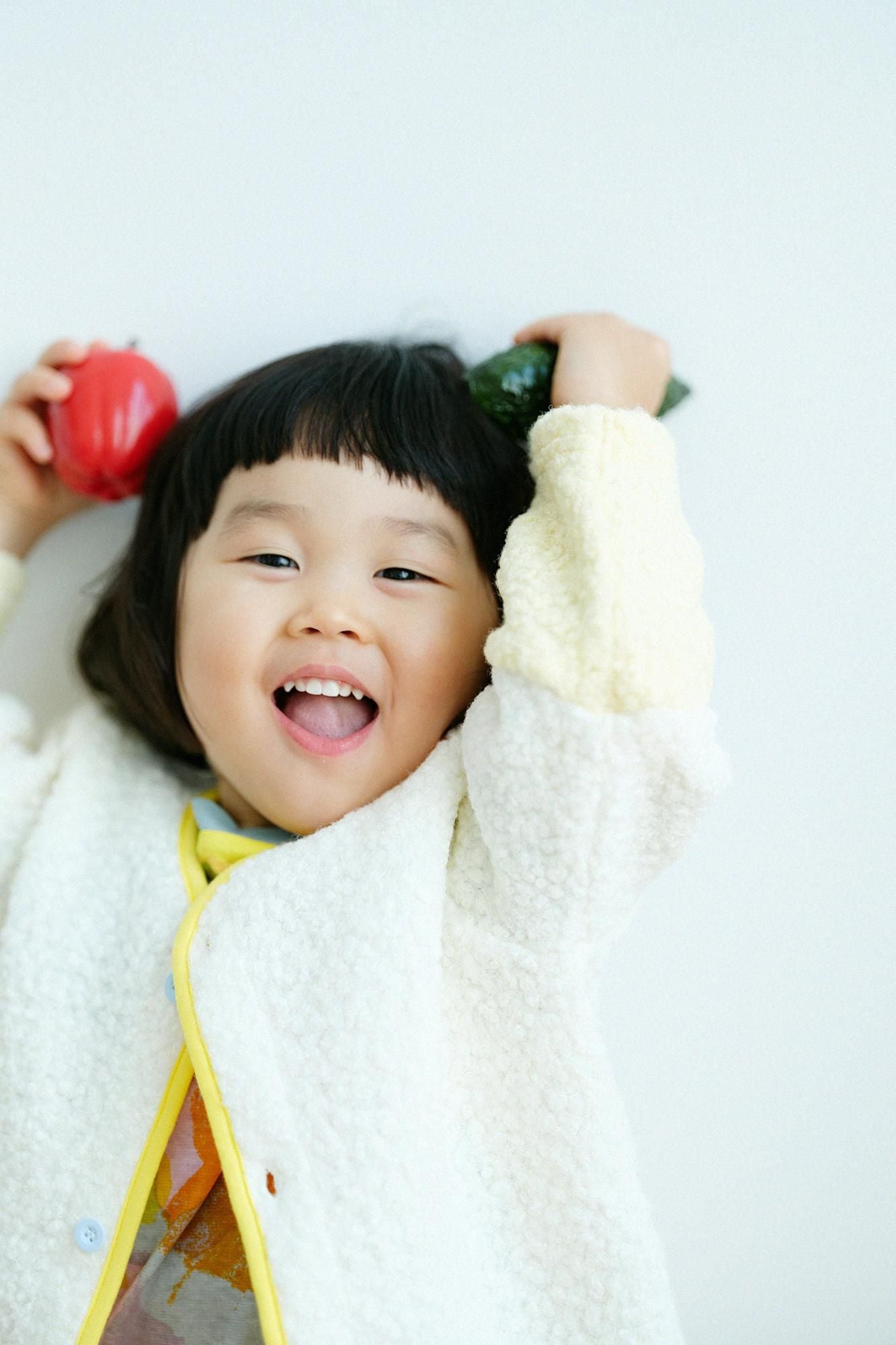 ●仿毛 雙色袖外套/純白×淺黃色