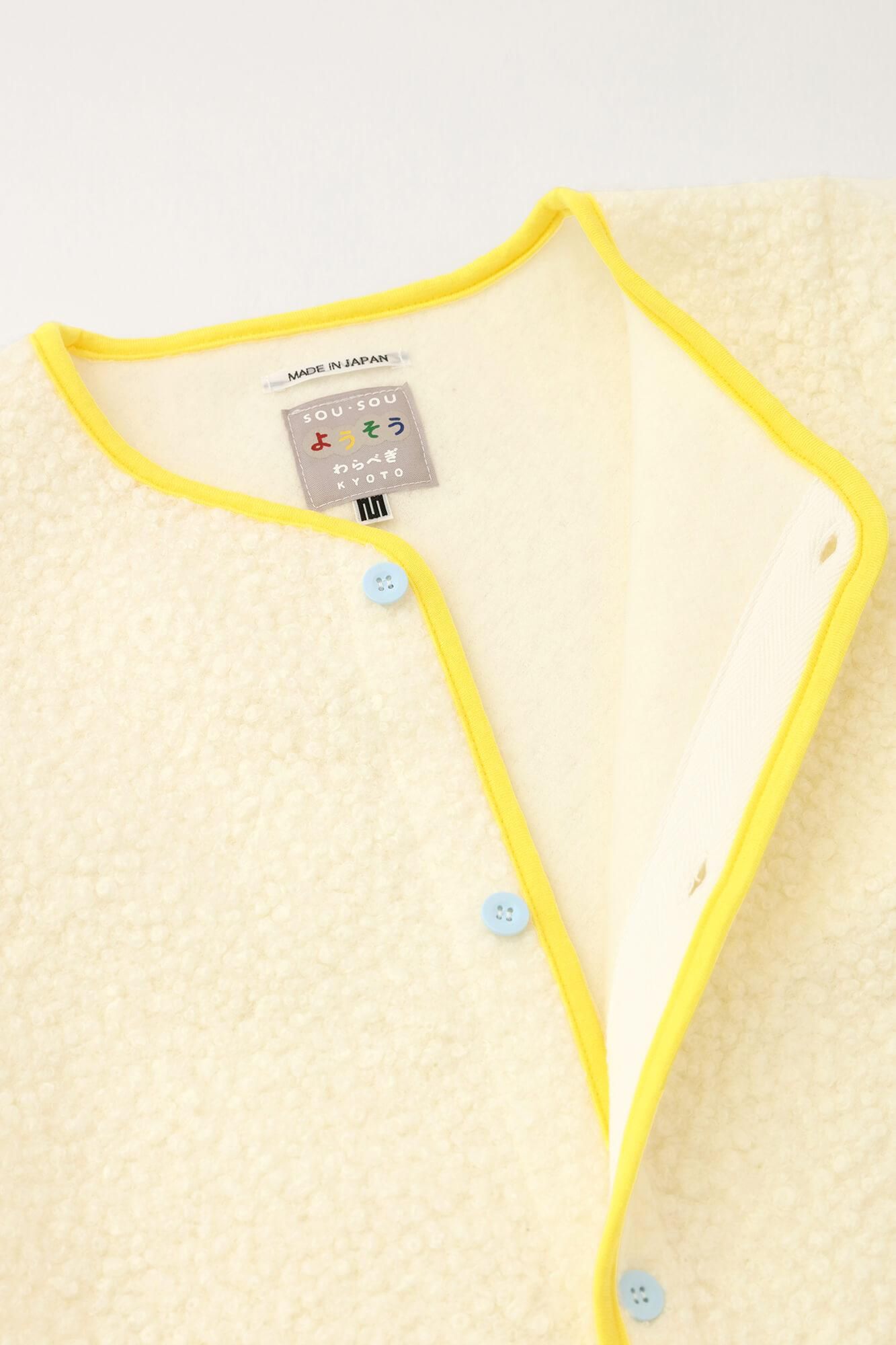 ●仿毛 雙色袖外套/純白×淺黃色