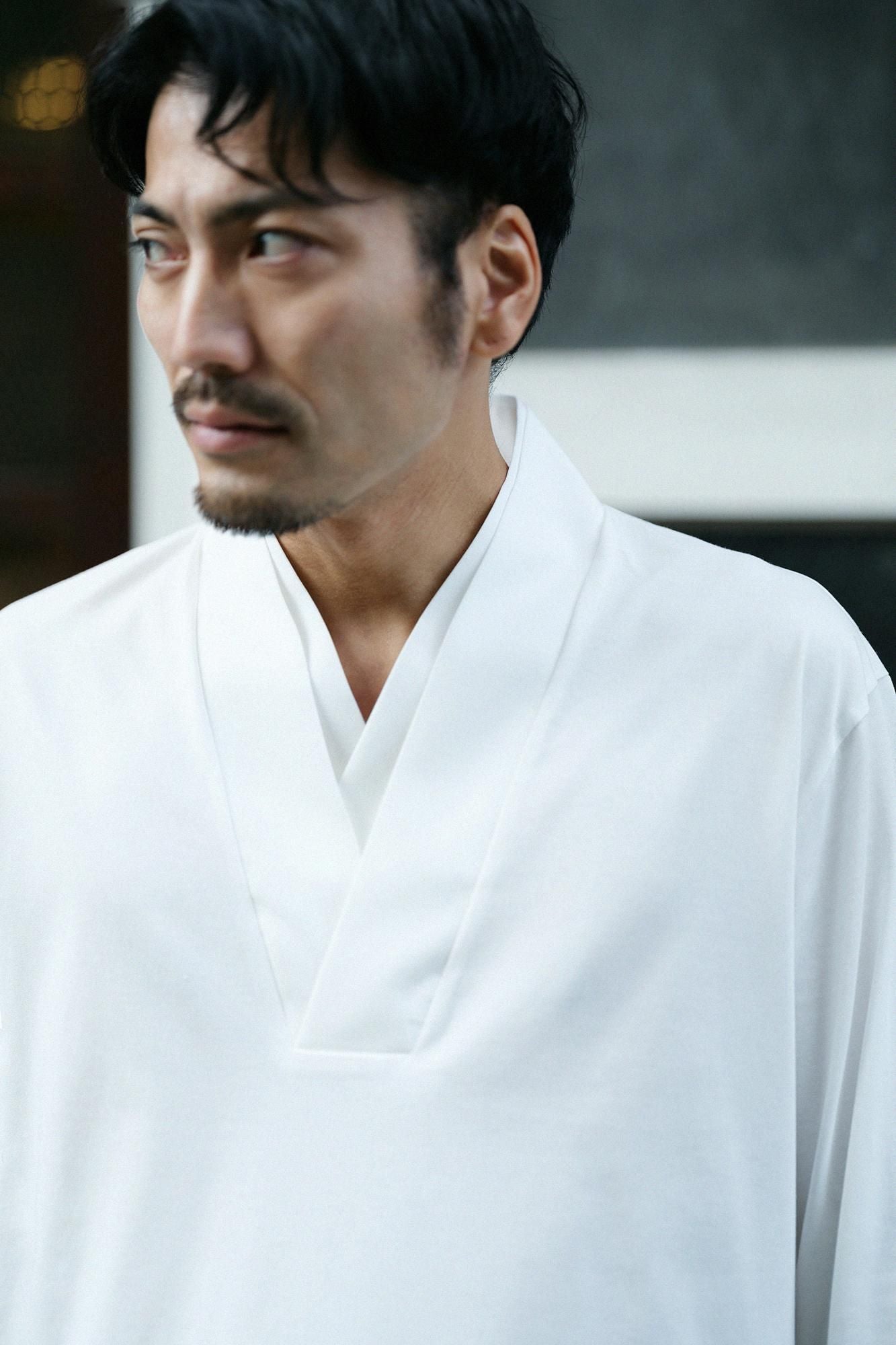 110雙線 超長棉 半衿狹風靡 長袖上衣/白色