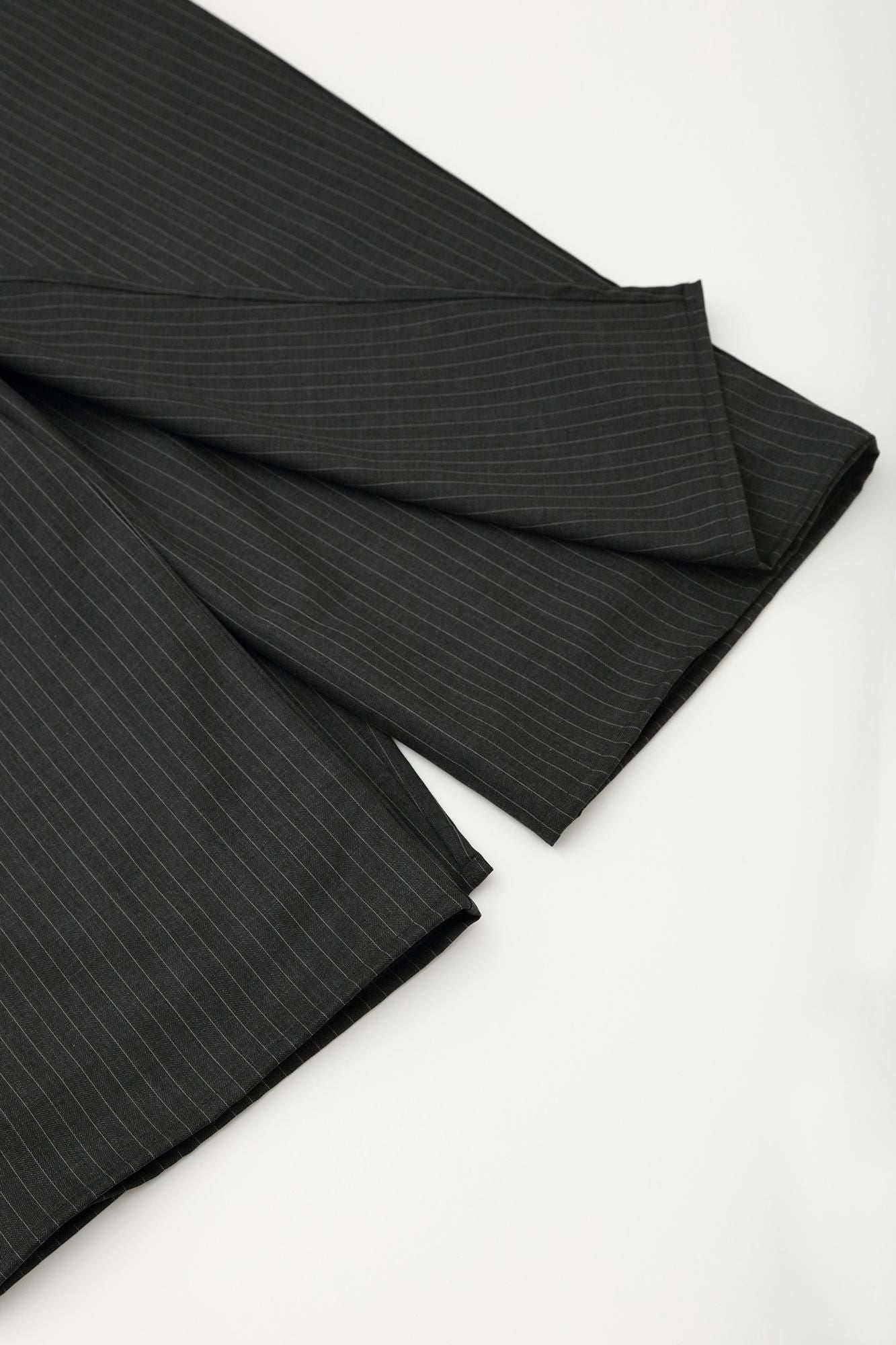 梳毛 和服褲裝 / 深灰 條紋