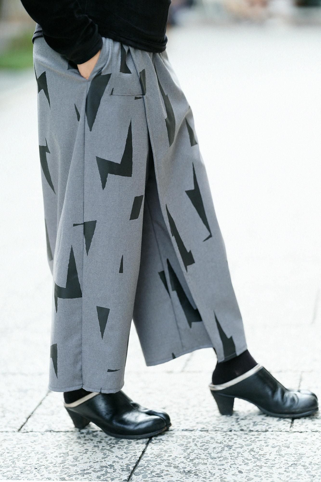 梳毛 和服褲裝/閃電形 深灰色