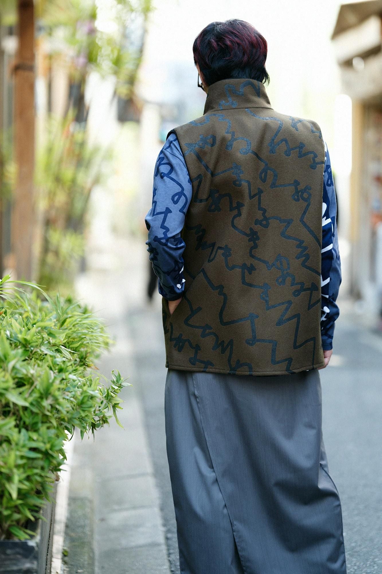 羊毛麥爾登陣羽織文綠褐色