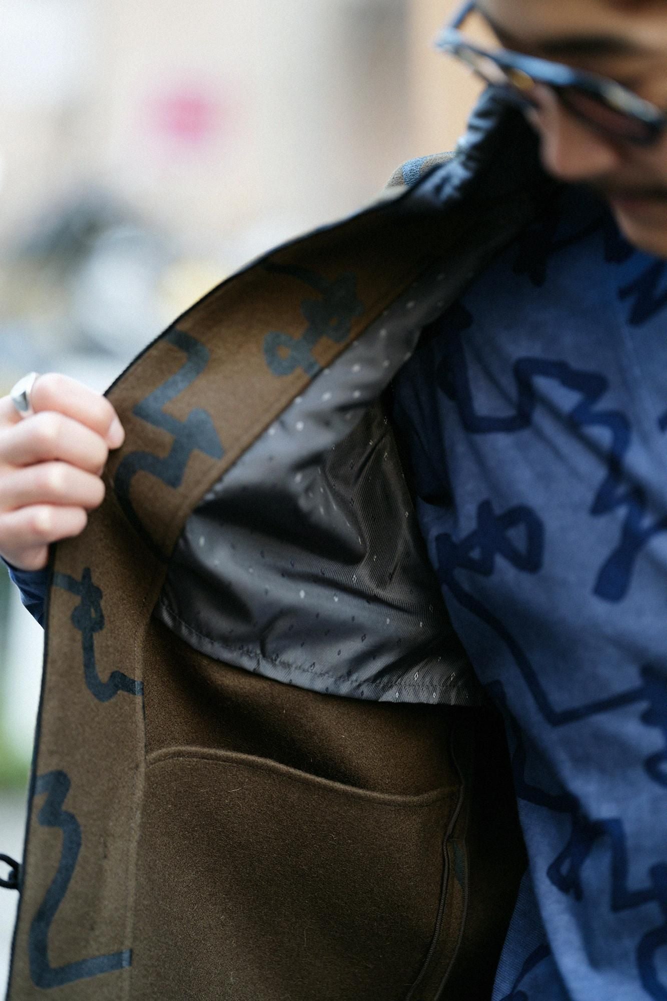 羊毛麥爾登陣羽織文綠褐色