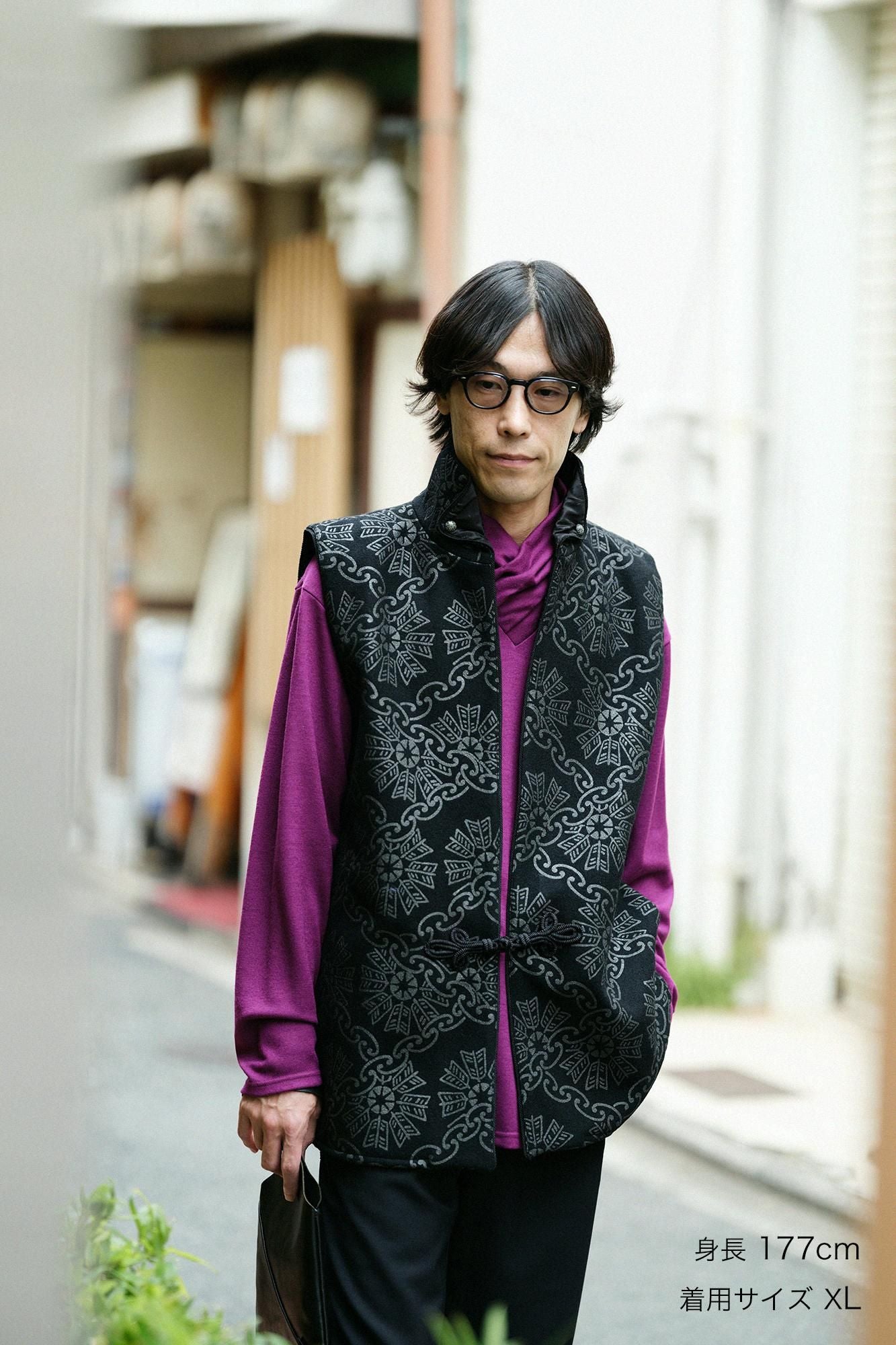 羊毛麥爾登陣羽織/圓環風車紋 再現黑色