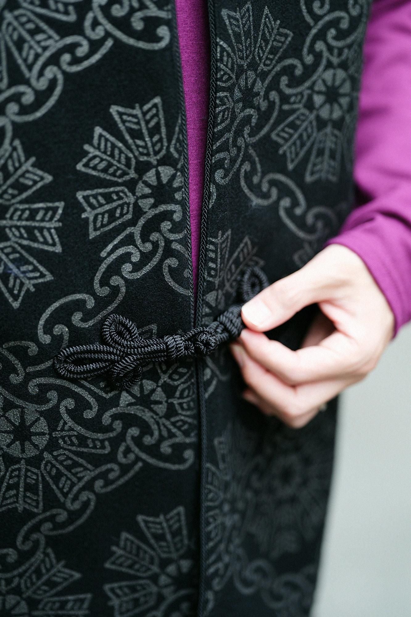 羊毛麥爾登陣羽織/圓環風車紋 再現黑色