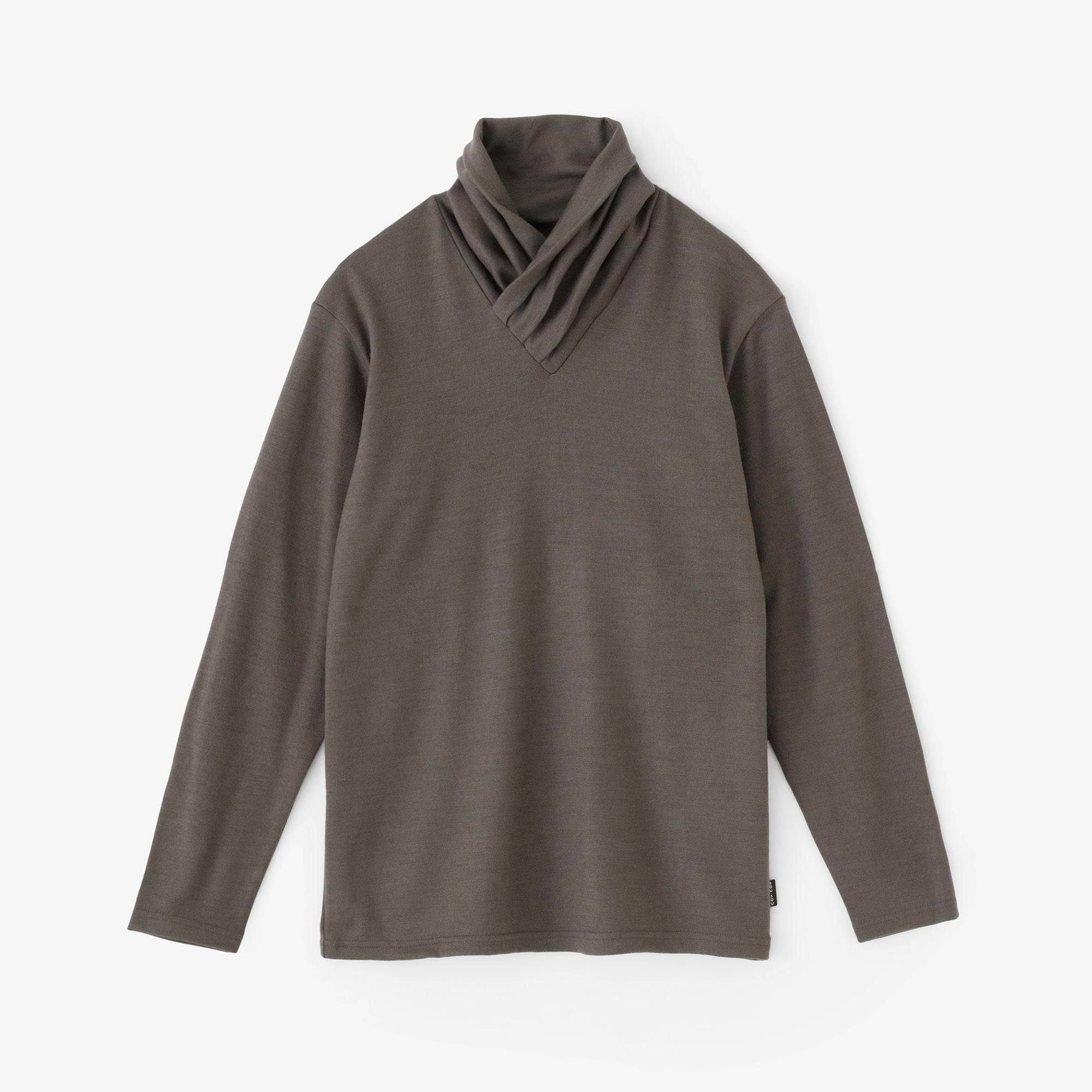 平針織 可洗羊毛 高領上衣/深灰紫色