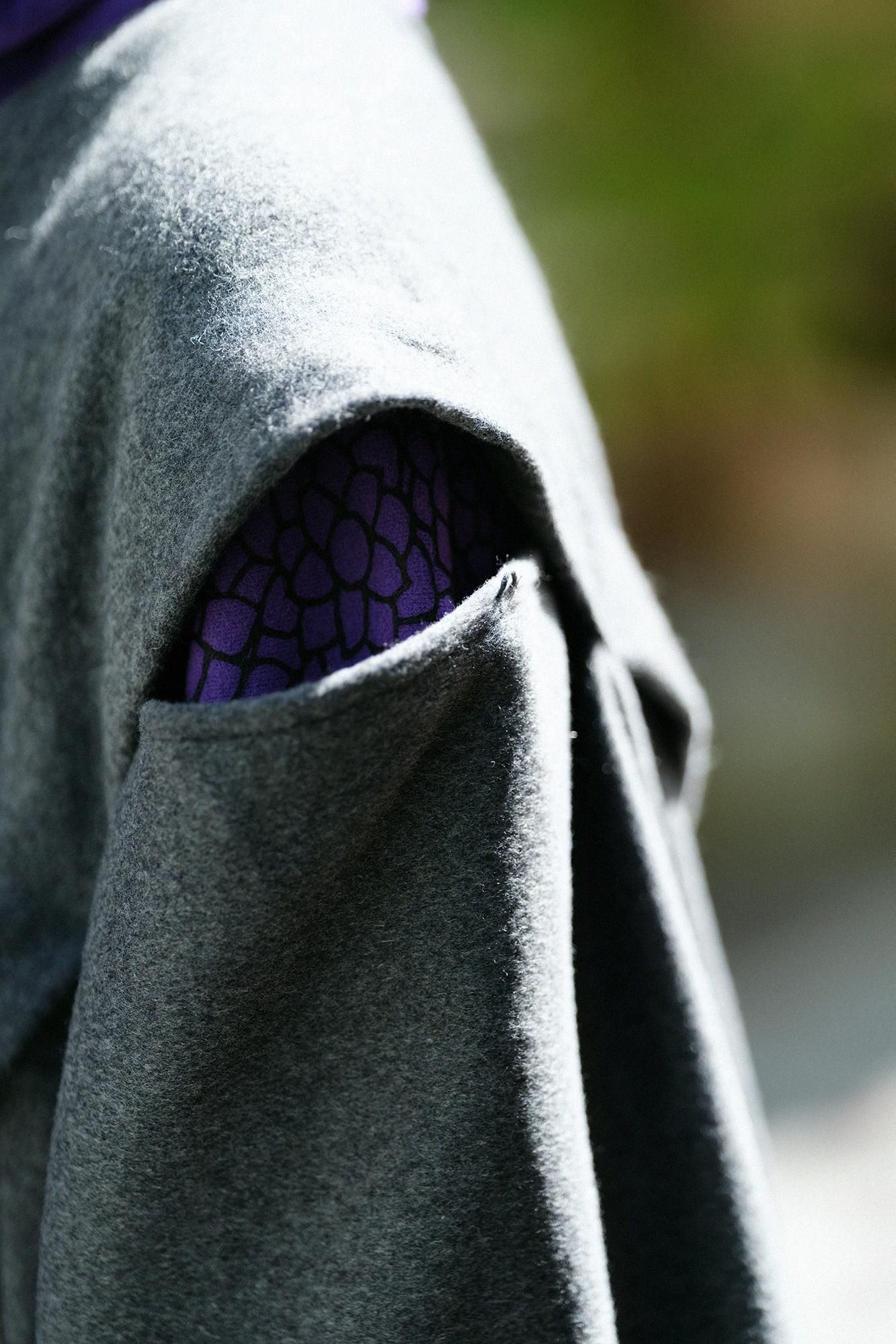 Super 120's Wool Kisaragi Poncho Hollow Out Shoulder Tuck Gather Sleeve / Dark Grey