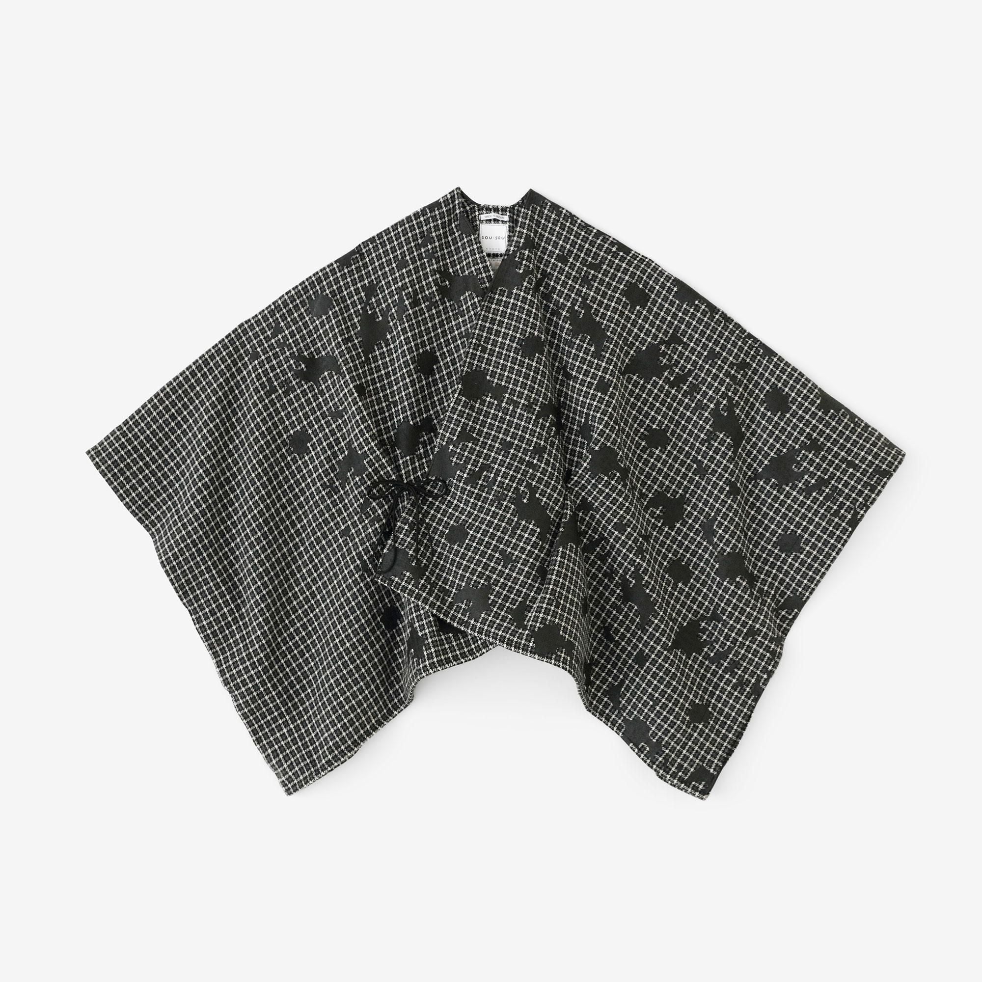 Tweed Lattice Weave Kisaragi Poncho / Oraka and Blank Black× White