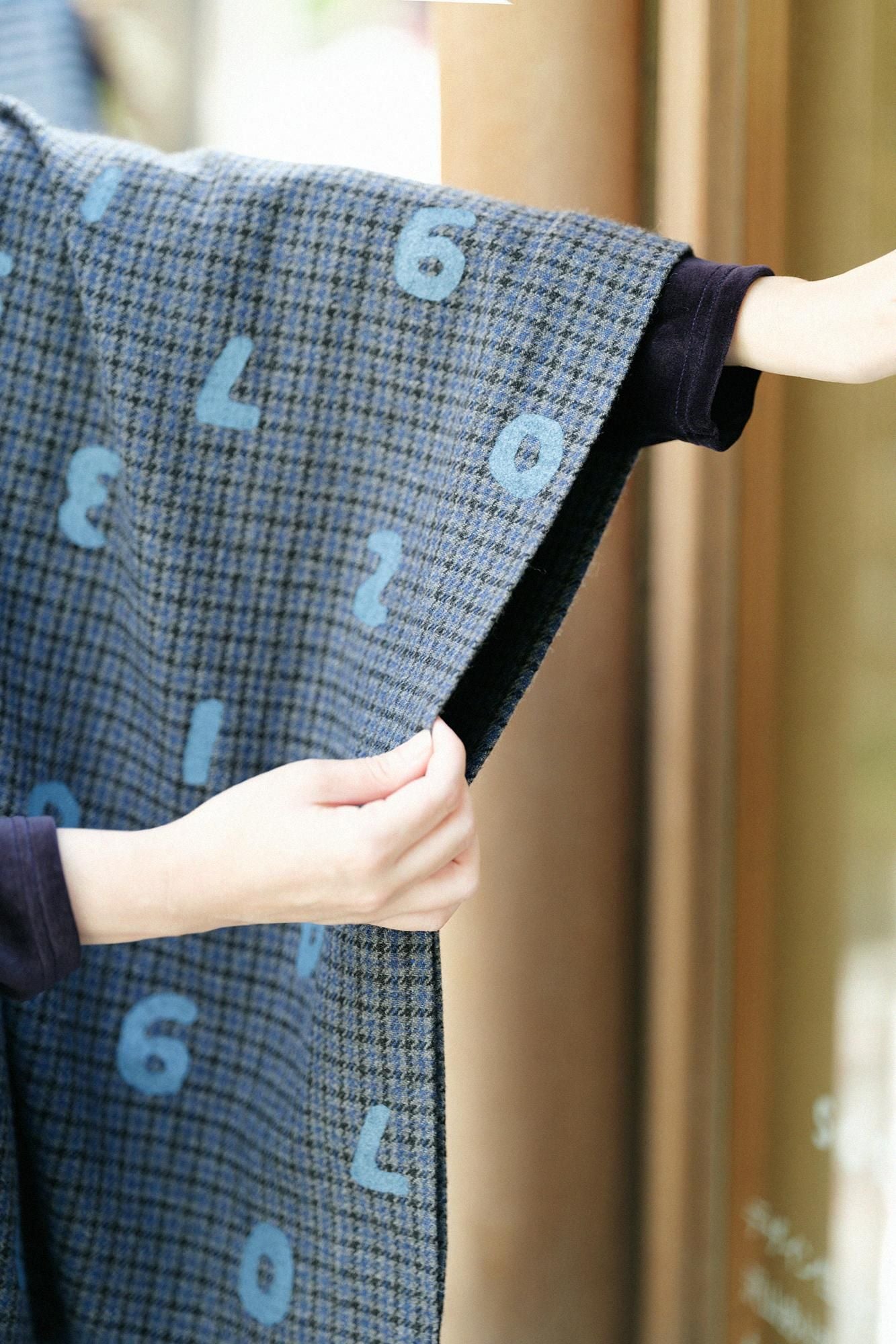 粗花呢 格紋織 如月披風/SO-SU-U十數 上下和留白 深藍色×暗藍色