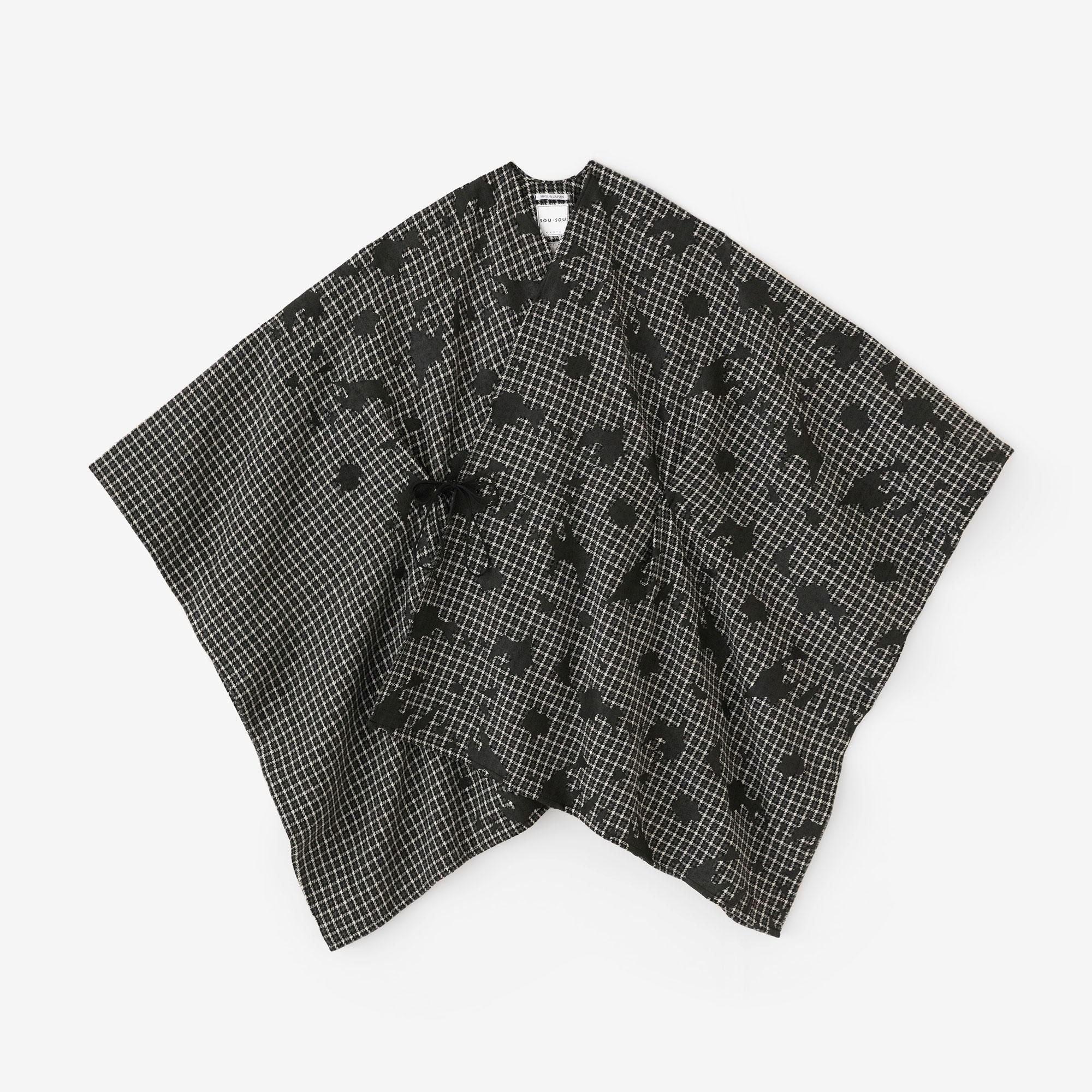 粗花呢 格紋織 如月披風/落落大方和留白 黑色×白色