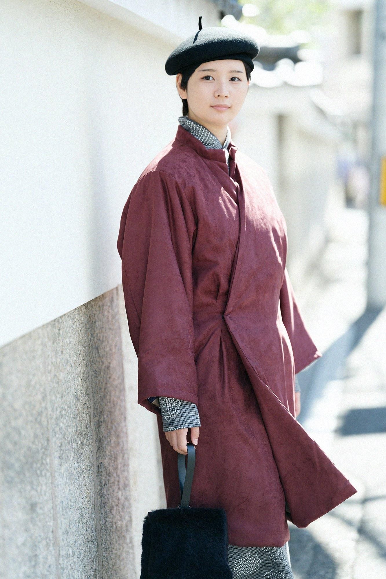 Faux nubuck tanzen (tanzen) doublure rembourrée / couleur cuivre rouge (shakudoiro) x yukimochi saule et camélia (yukimochi yanagi et tsubaki)