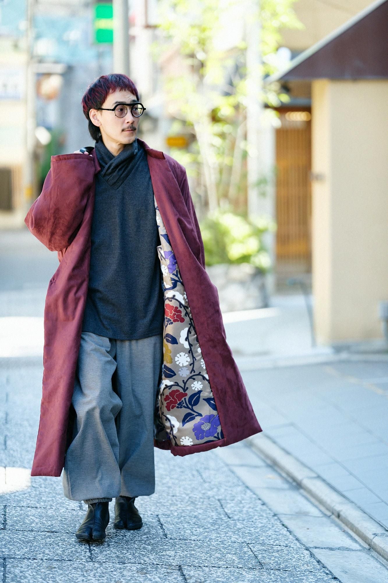 Faux nubuck tanzen (tanzen) doublure rembourrée / couleur cuivre rouge (shakudoiro) x yukimochi saule et camélia (yukimochi yanagi et tsubaki)