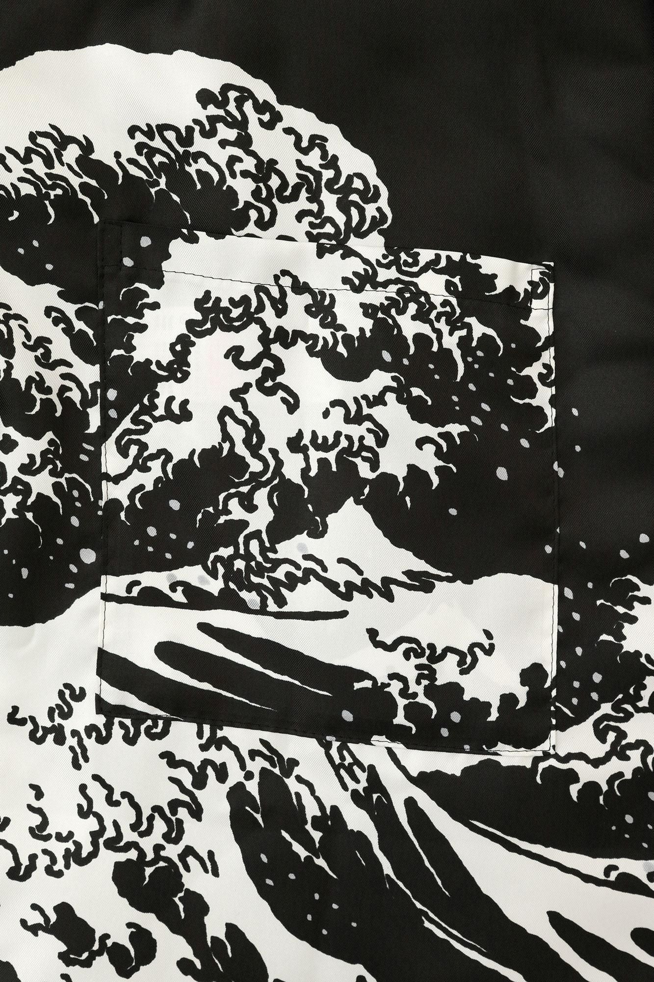 フェイクヌバック 丹前(たんぜん) 中綿袷(なかわたあわせ)/深紺(しんこん)×北斎(ほくさい) 神奈川沖浪裏(かながわおきなみうら) 写し(うつし)