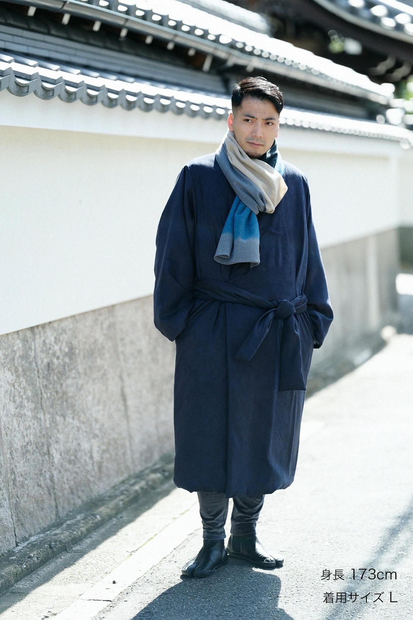 フェイクヌバック 丹前(たんぜん) 中綿袷(なかわたあわせ)/深紺(しんこん)×北斎(ほくさい) 神奈川沖浪裏(かながわおきなみうら) 写し(うつし)