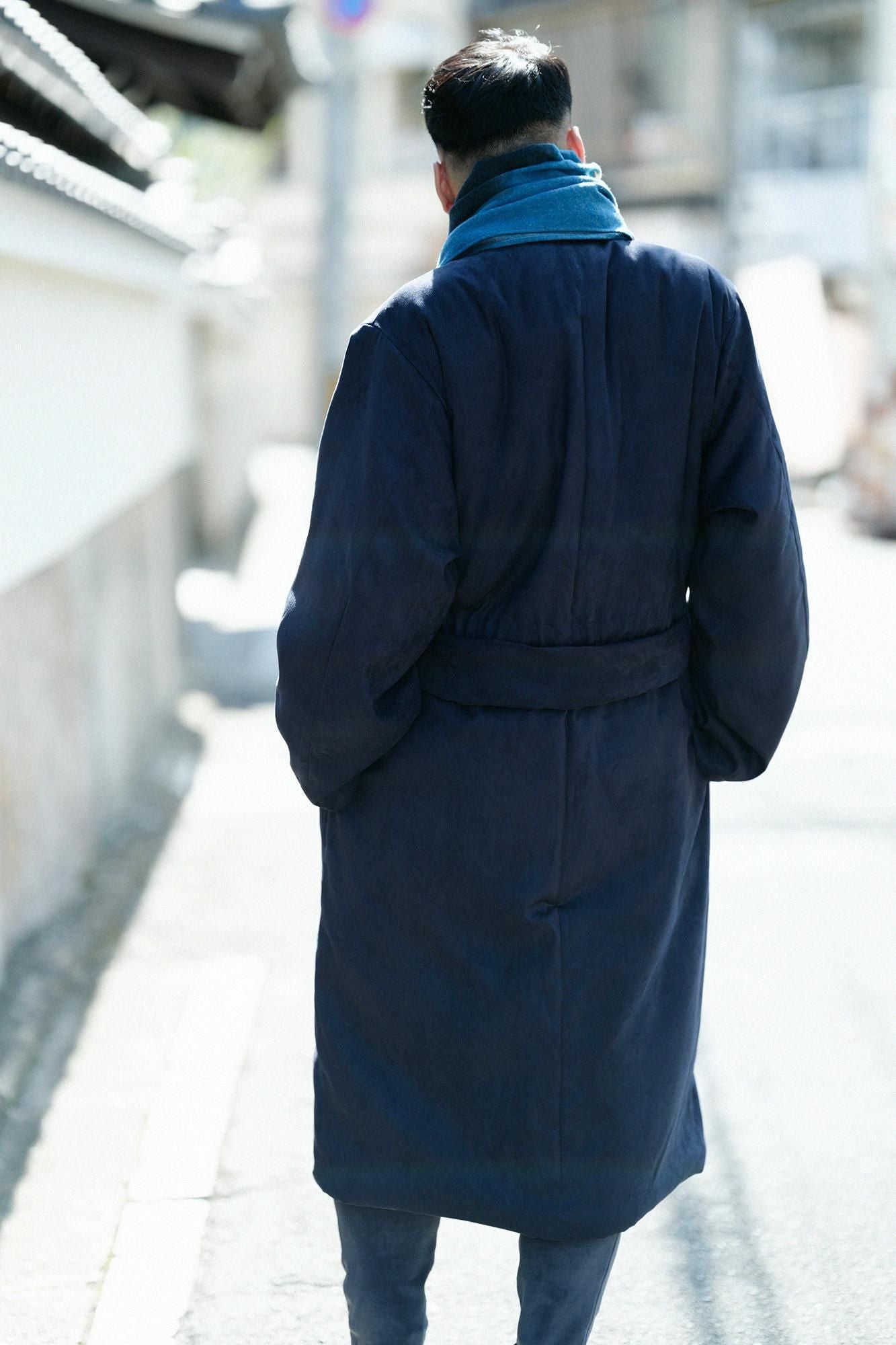 フェイクヌバック 丹前(たんぜん) 中綿袷(なかわたあわせ)/深紺(しんこん)×北斎(ほくさい) 神奈川沖浪裏(かながわおきなみうら) 写し(うつし)