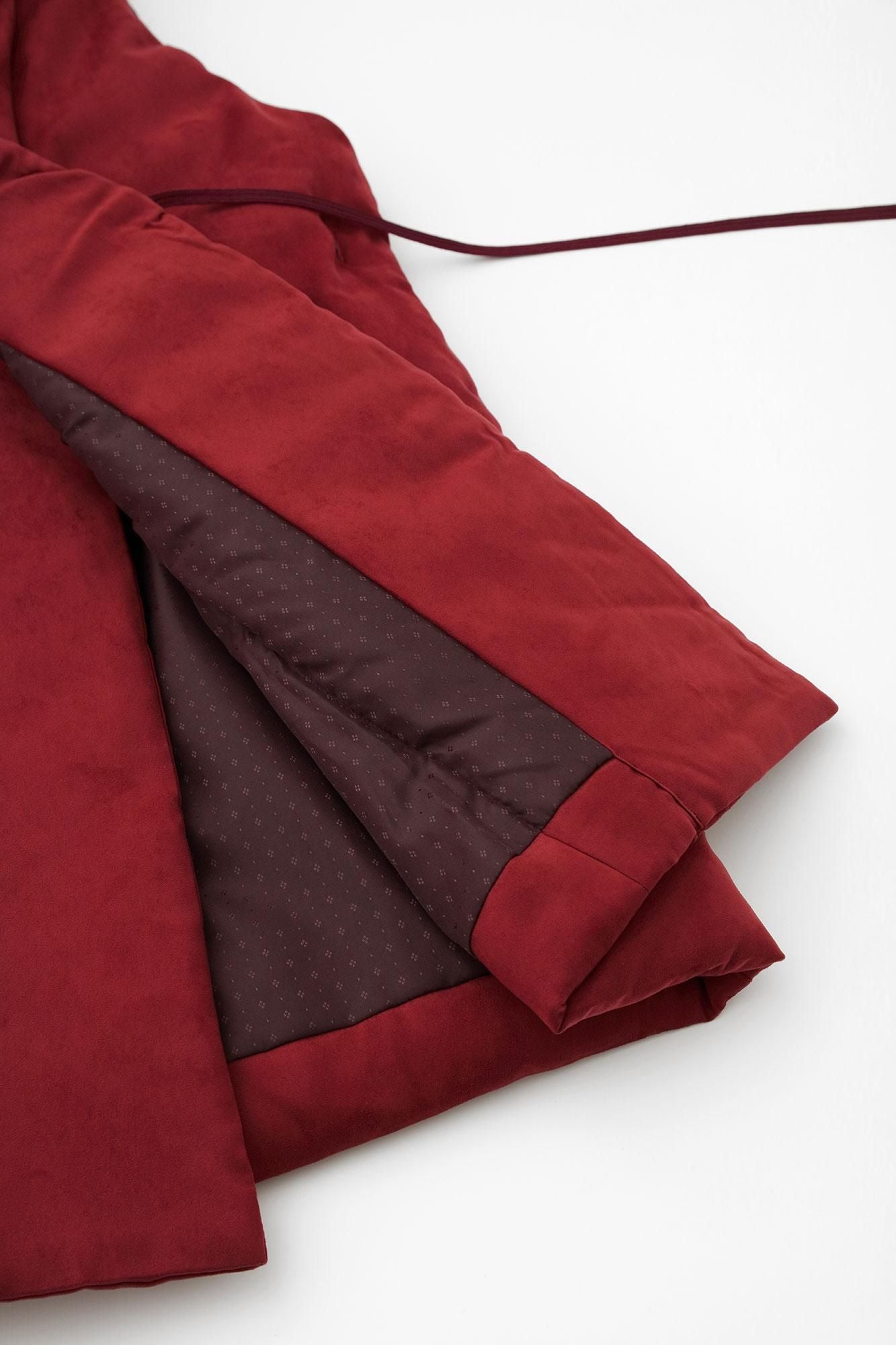 仿麂皮長陣羽織夾棉 附裡襯/胭脂紅