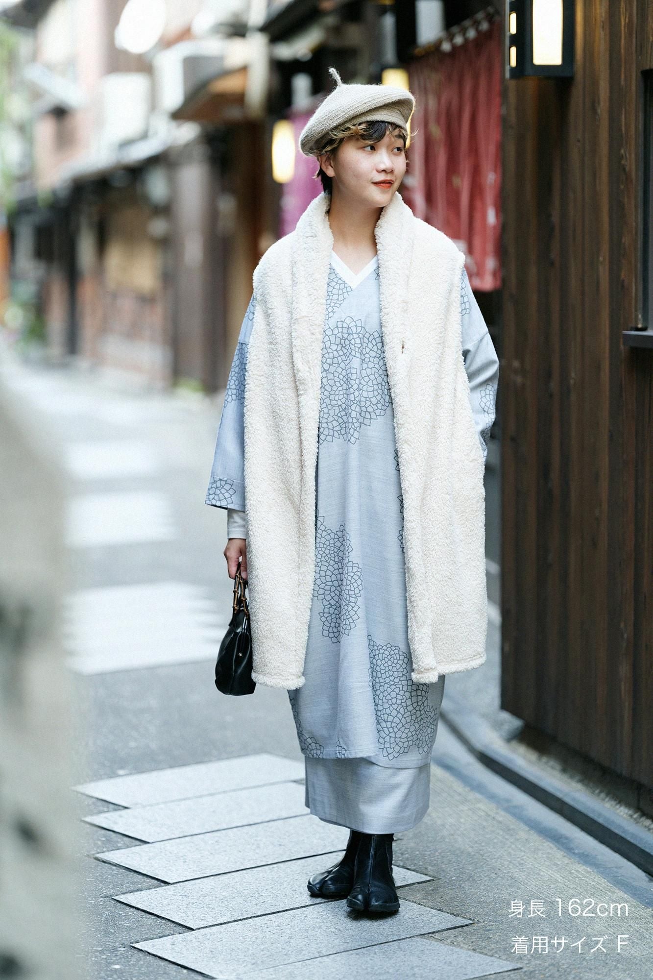 仿毛 莢背心 長版 單層/鳥白色