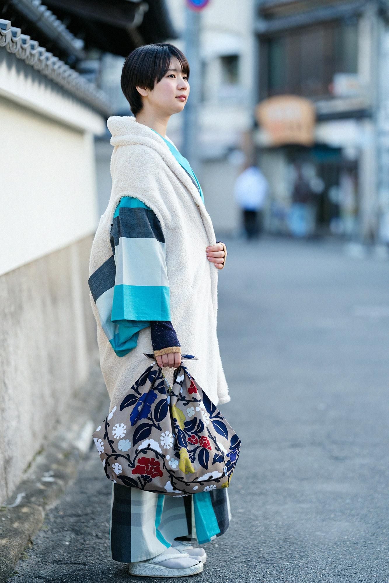 仿毛 莢背心 長版 單層/鳥白色