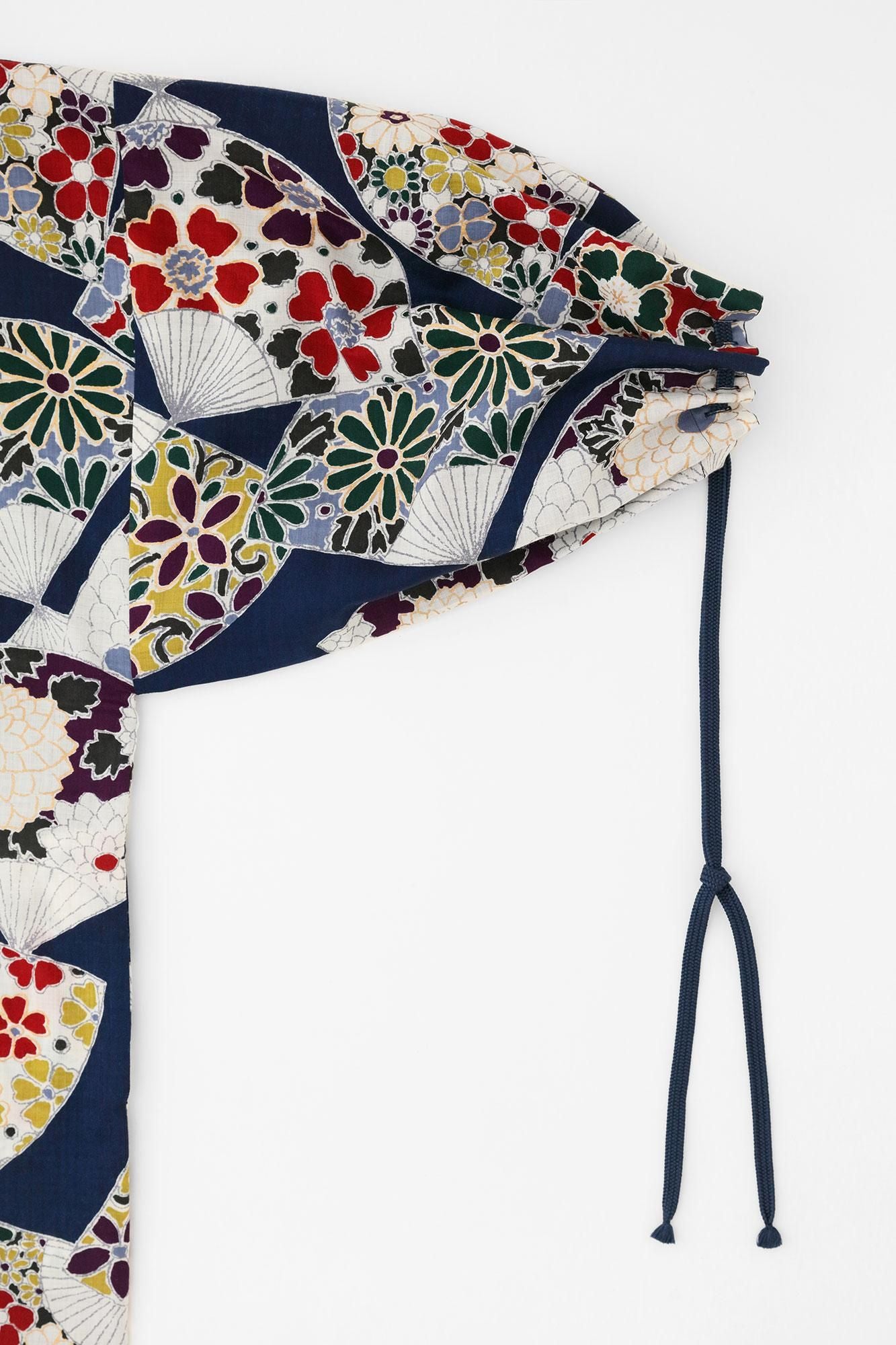 Mousseline, manche impériale, réversible, bleu foncé, fan