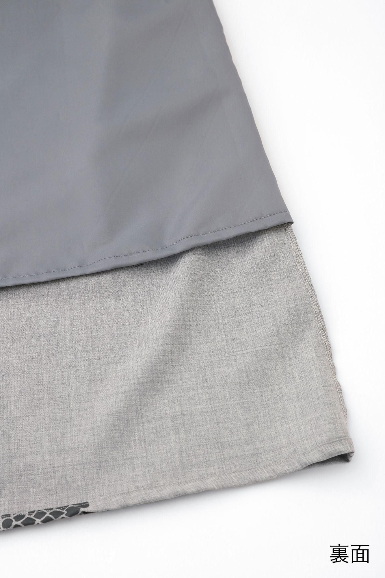 梳毛 半衿和服形洋裝/雲間菊和留白 淡灰色