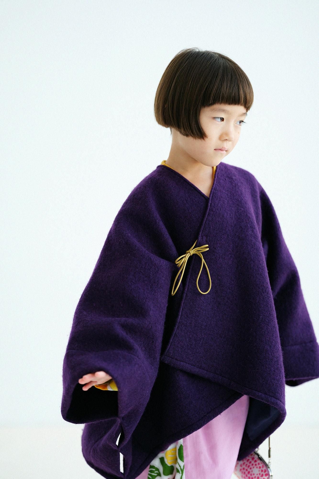 ●梳毛 如月披風斗篷 背御守/紫色