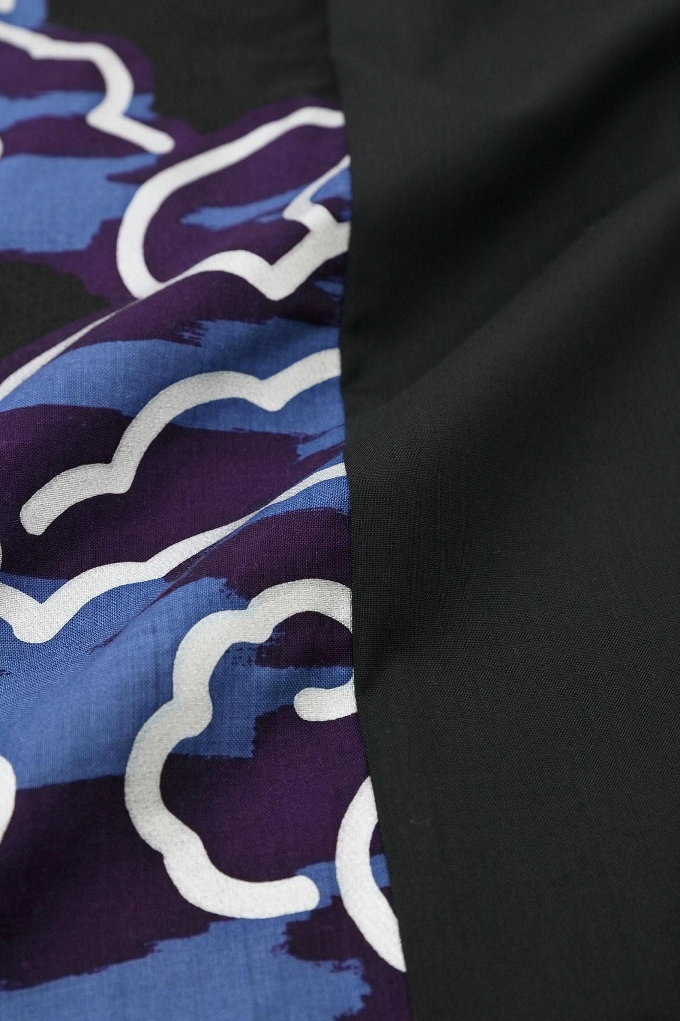 Combed Yarn×Muslin Wool Triangular Sleeve Coat Reversible / Black×Dragon-like Cloud