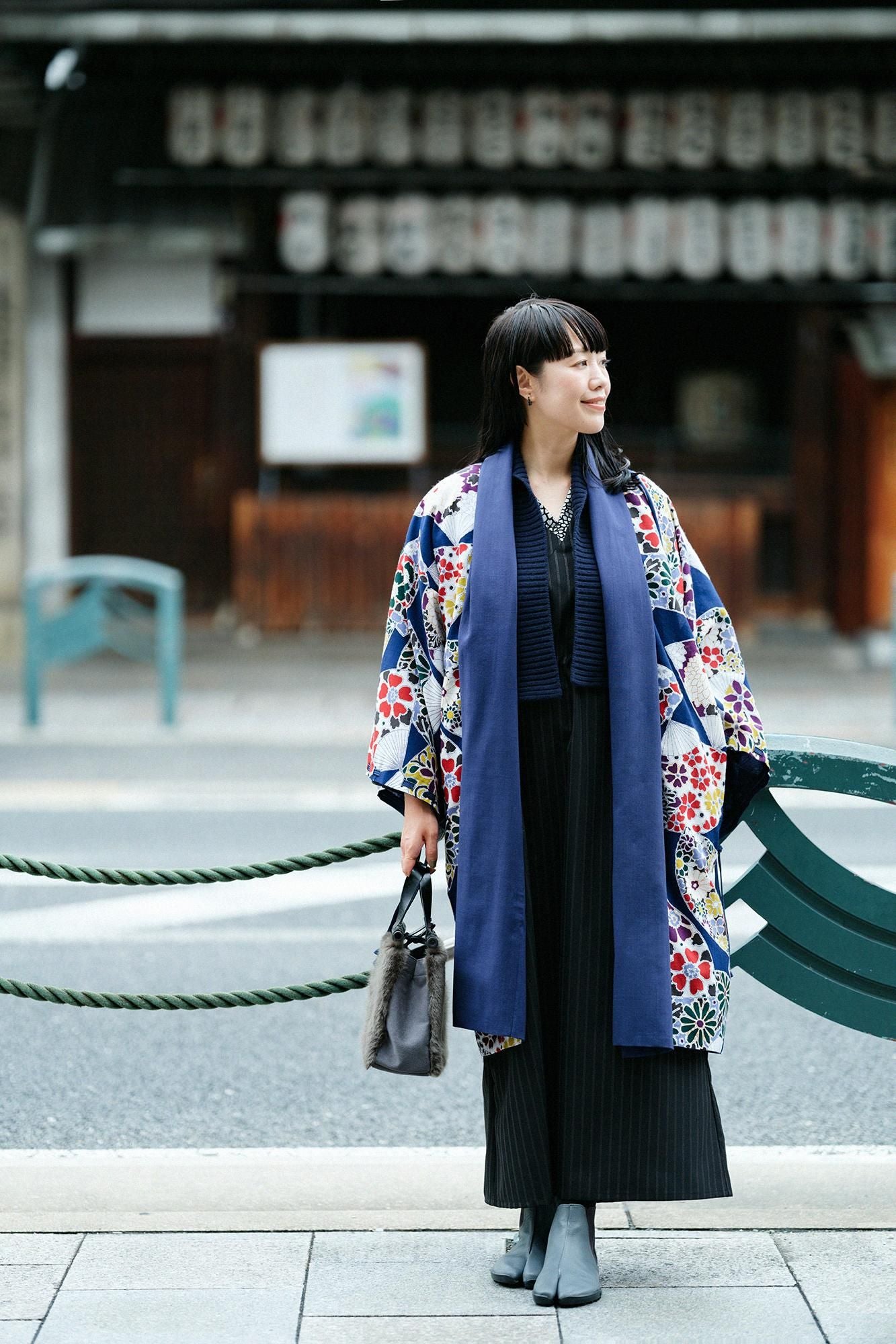 SOU・SOU×ALPHA カシミヤ混 背子(はいし) 畝(うね)/海緑色(かいりょくしょく)×深紺(しんこん)