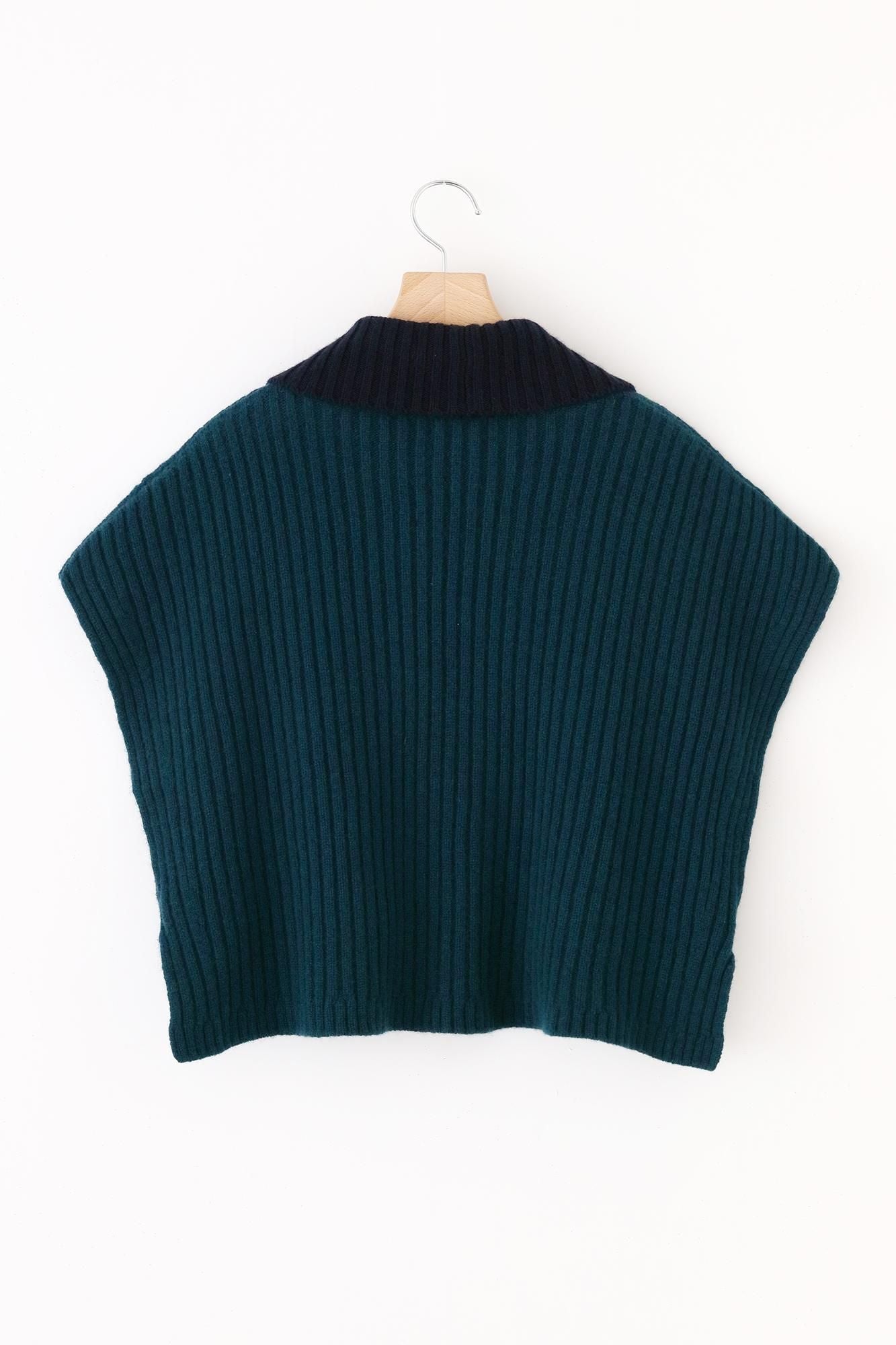 SOU・SOU×ALPHA カシミヤ混 背子(はいし) 畝(うね)/海緑色(かいりょくしょく)×深紺(しんこん)